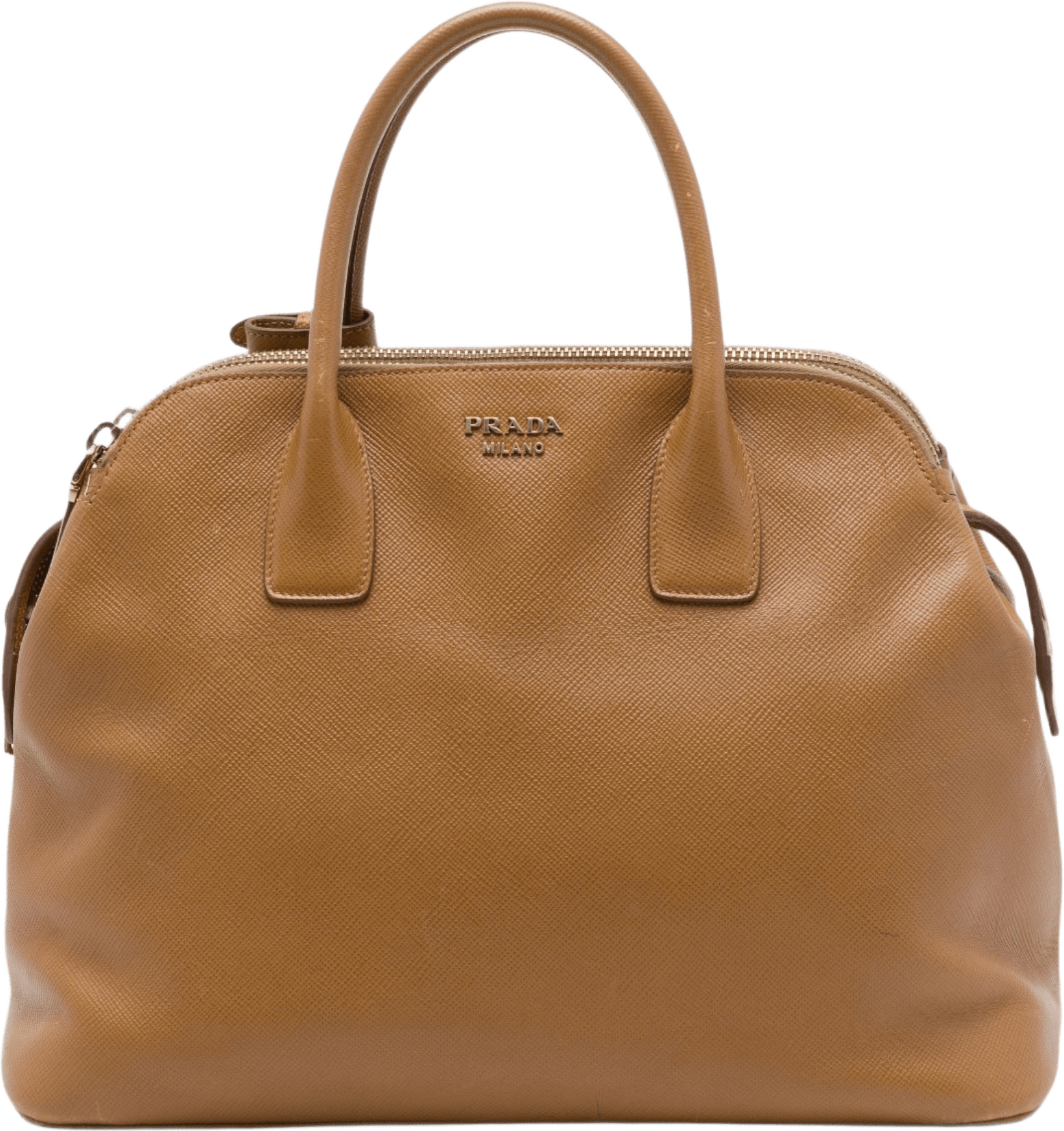 Prada Saffiano Triple Zip Dome Tote, från Luxclusif, i färgen brun.