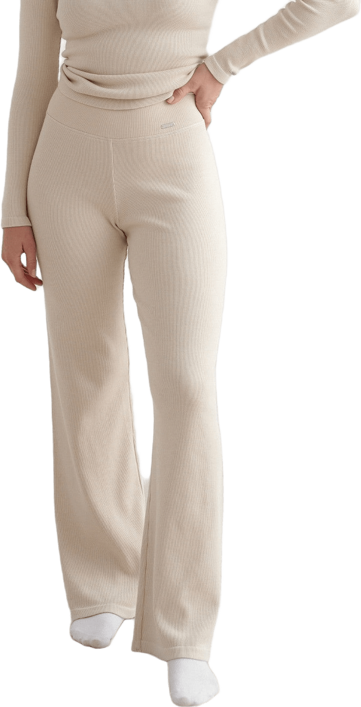Ribbed Wool Wide Pants, från aim'n, i färgen café au lait.
