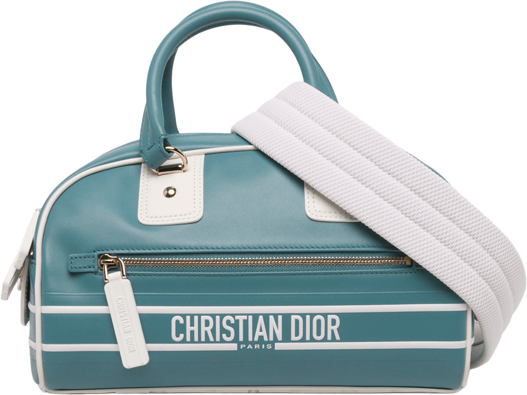 Dior Small Leather Dior Vibe Zip Bowling Bag, från Luxclusif, i färgen blå.