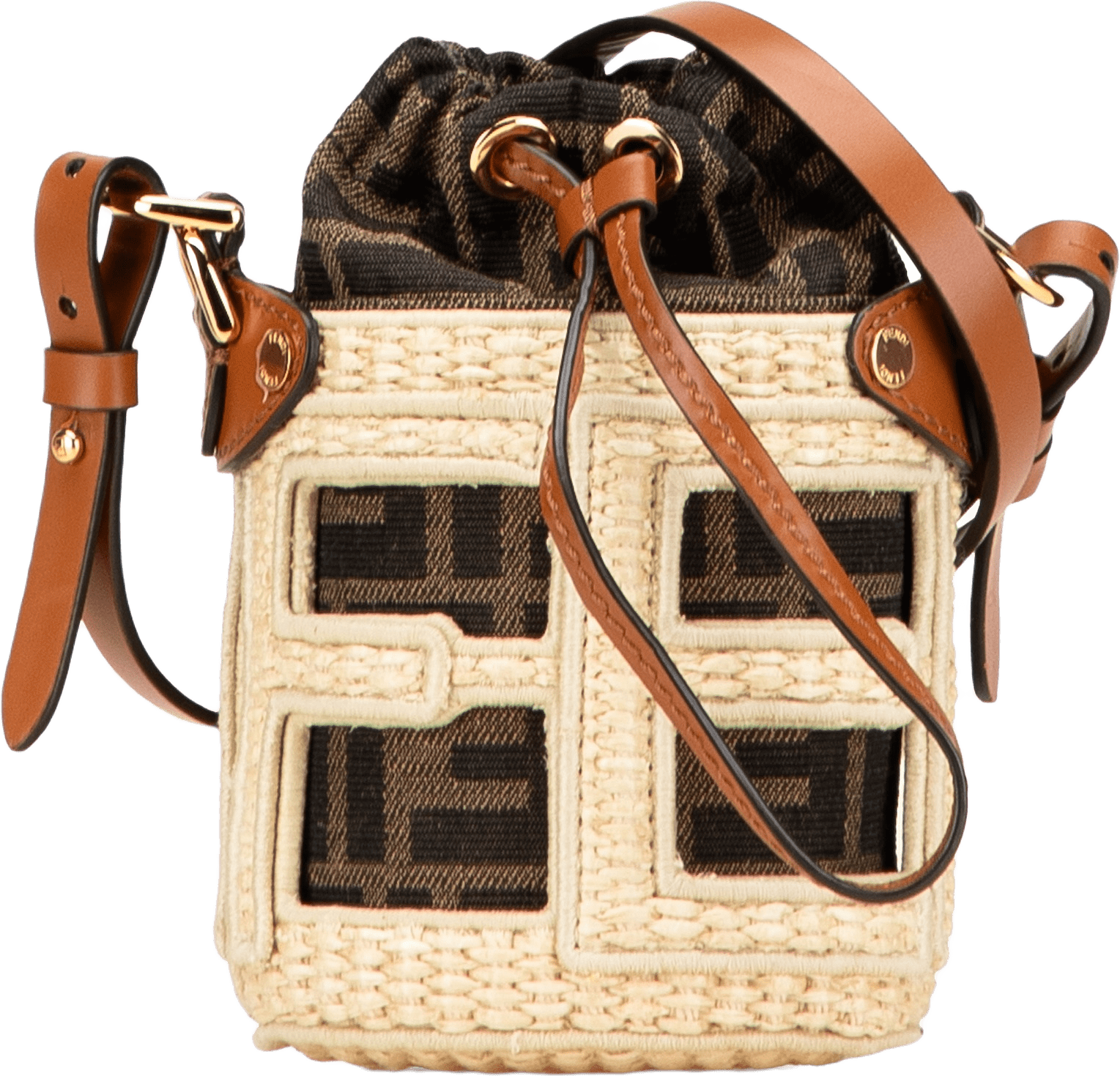 Fendi Nano Zucca Straw And Canvas Step Out Bag, från Luxclusif, i färgen brown.