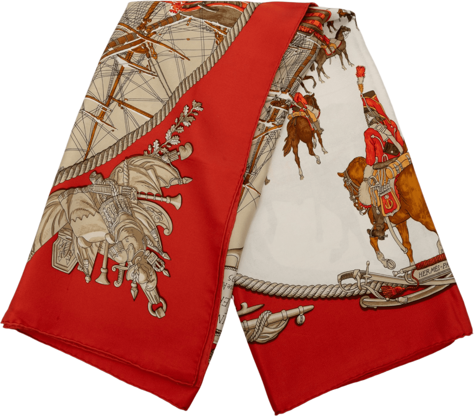 Hermès Marine Et Cavalerie Silk Scarf 90, från Luxclusif, i färgen red.