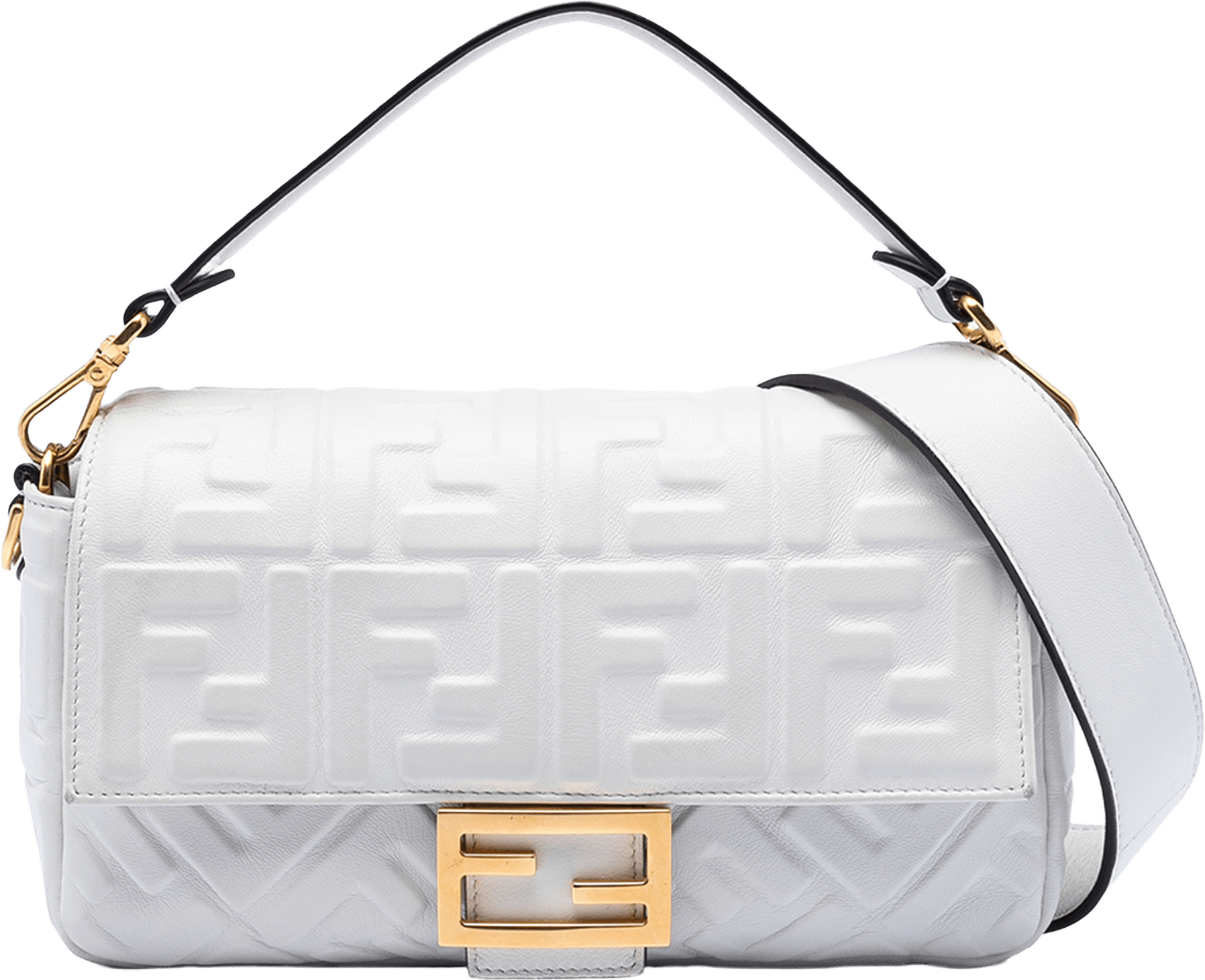 Fendi Zucca Embossed Leather Baguette Satchel, från Luxclusif, i färgen white.