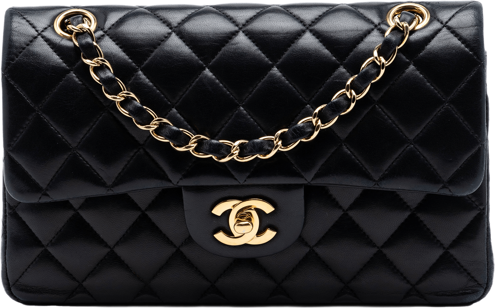Chanel Small Classic Lambskin Double Flap, från Luxclusif, i färgen black.