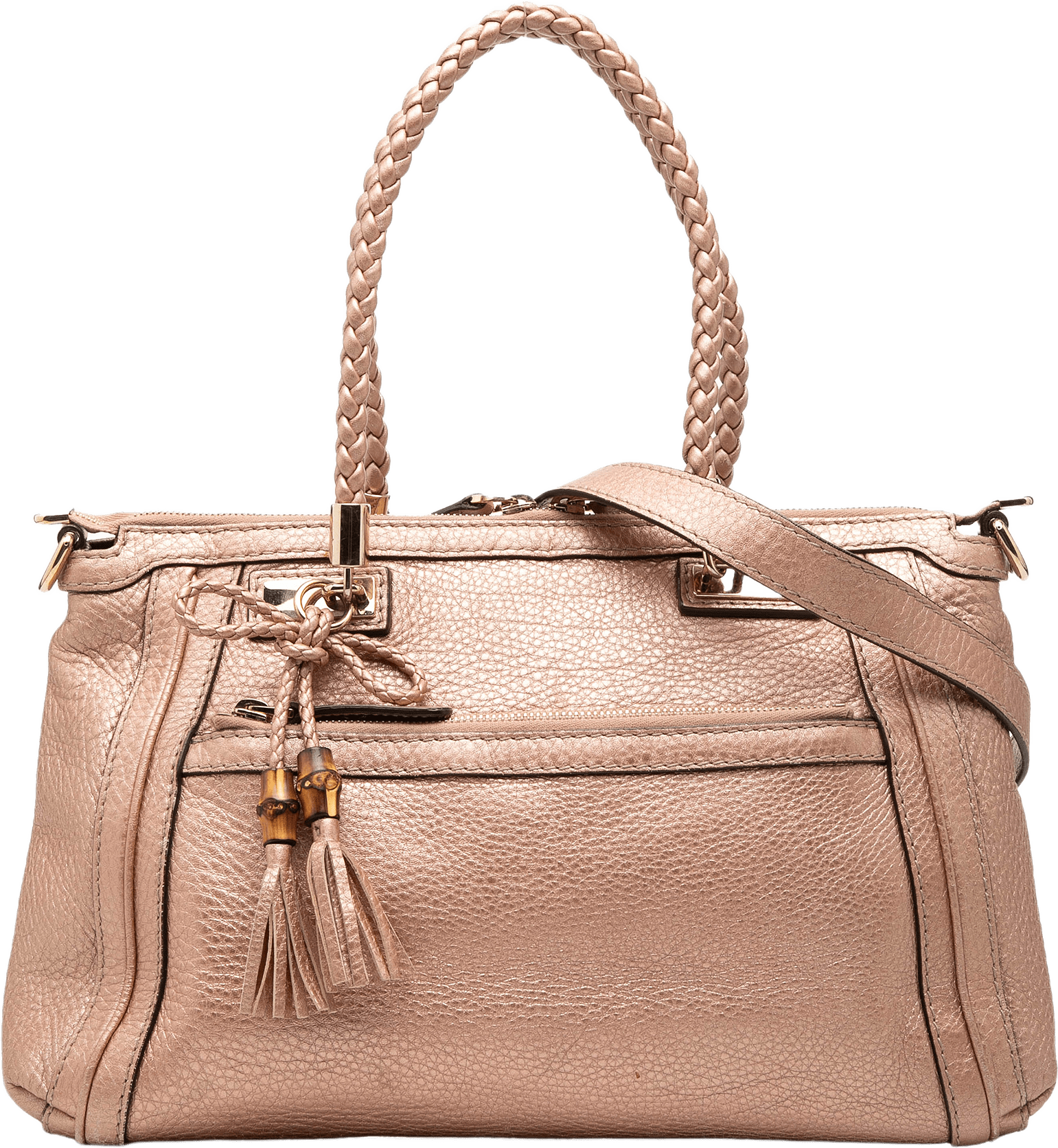 Gucci Metallic Pebbled Calfskin Bella Satchel, från Luxclusif, i färgen pink.