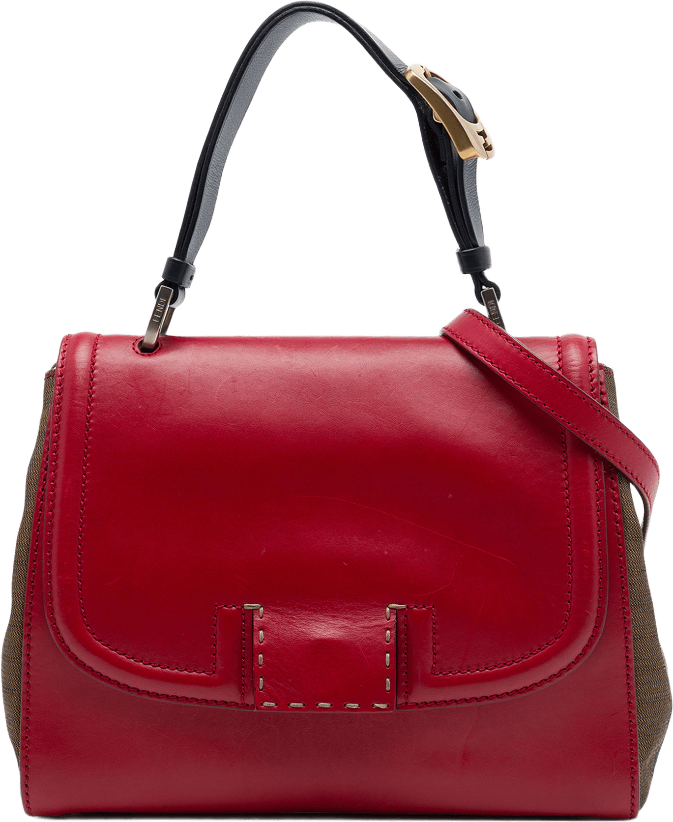 Fendi Leather And Pequin Canvas Selleria Silvana Satchel, från Luxclusif, i färgen röd.