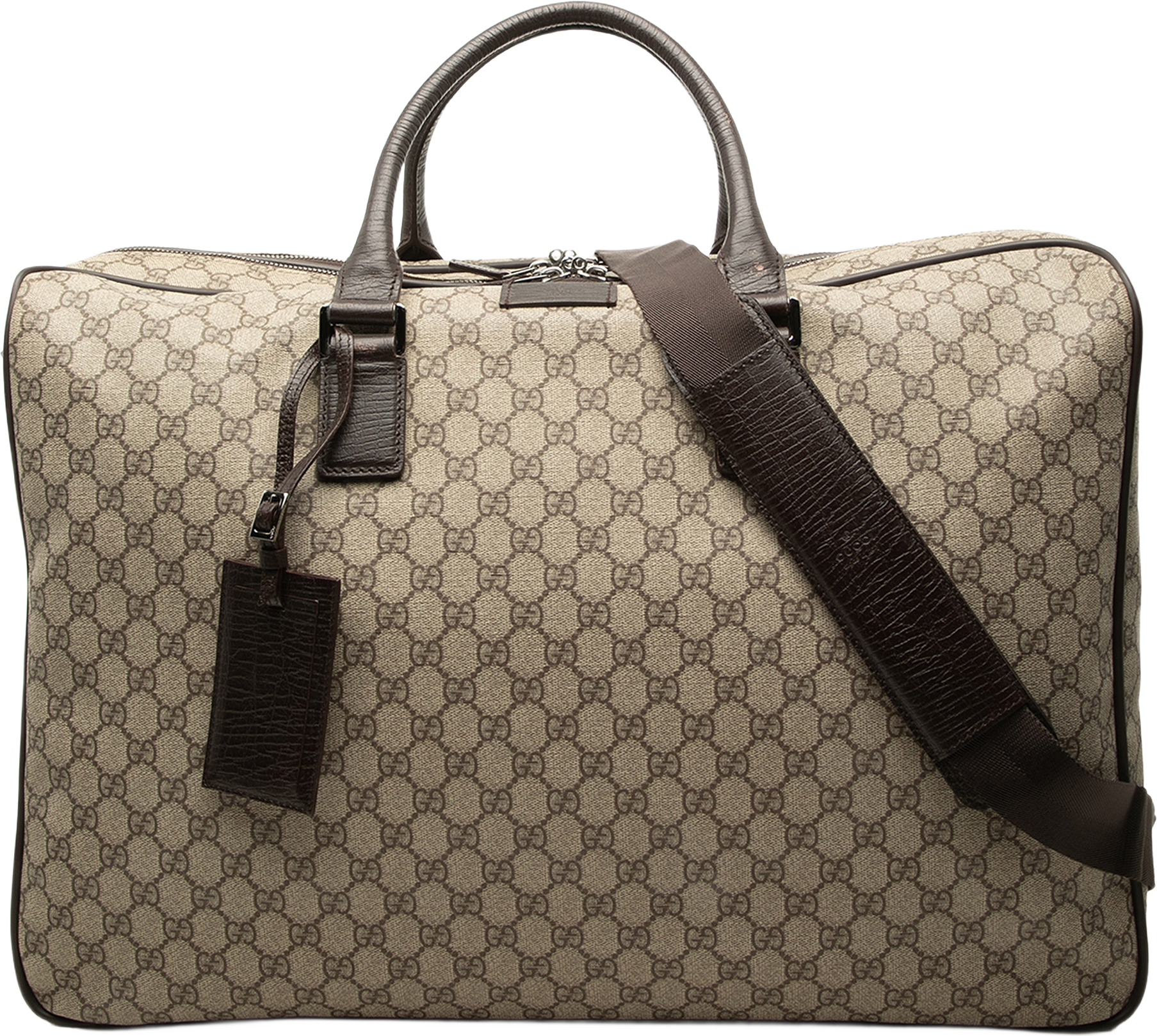 Gucci Gg Supreme Double Zip Travel Bag, från Luxclusif, i färgen beige.