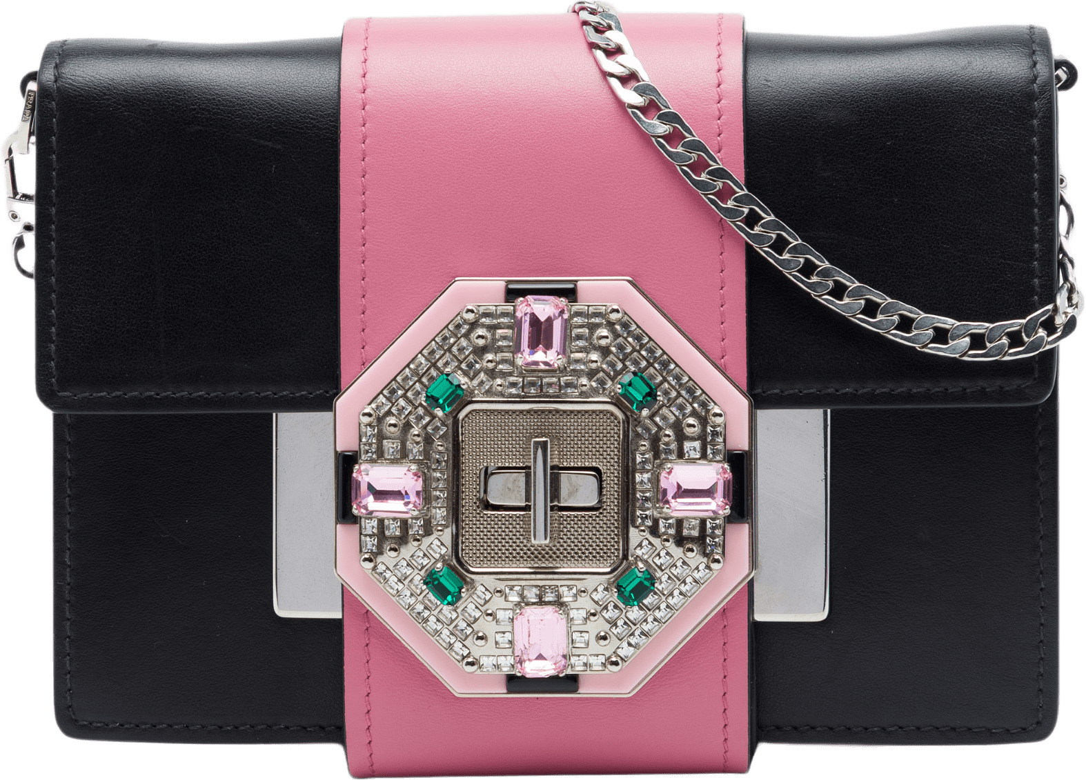 Prada City Calf Crystal Embellished Ribbon Bag, från Luxclusif, i färgen svart.