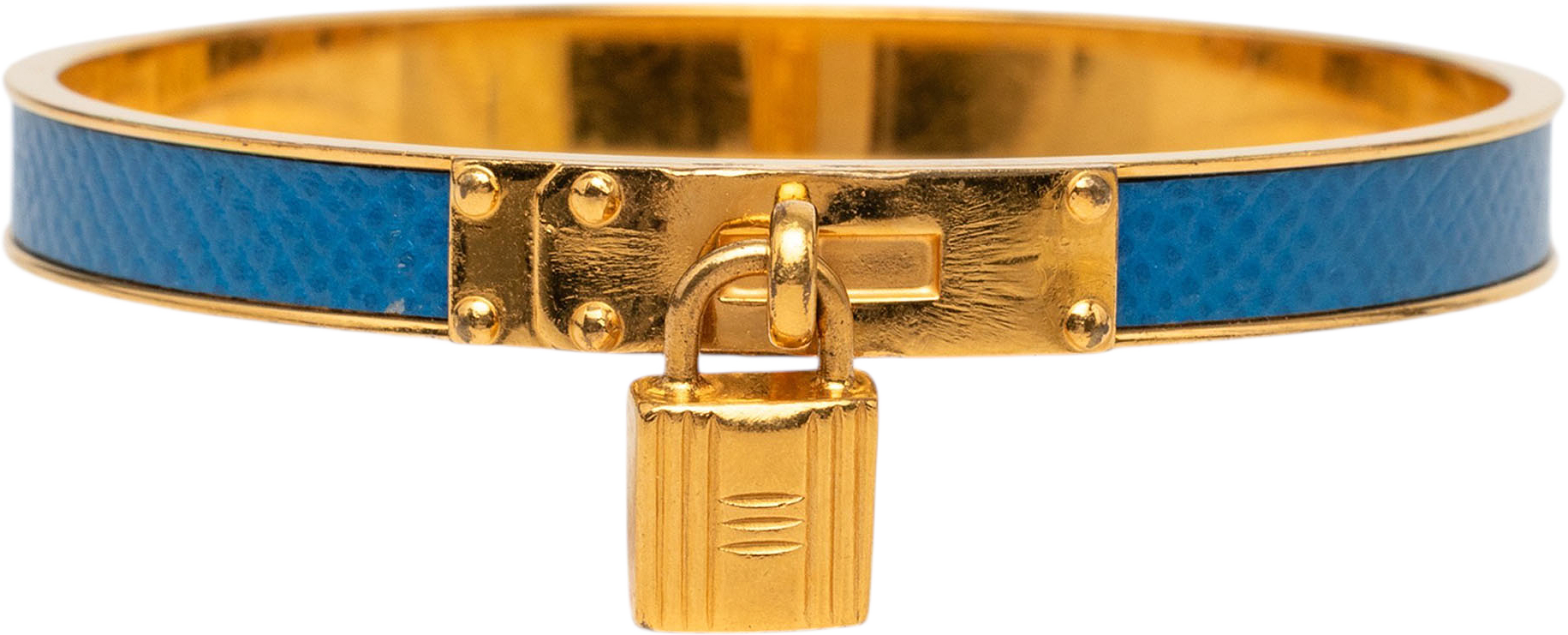 Hermès Gold Plated Courchevel Kelly Cadena Lock Bangle Bracelet, från Luxclusif, i färgen blue.