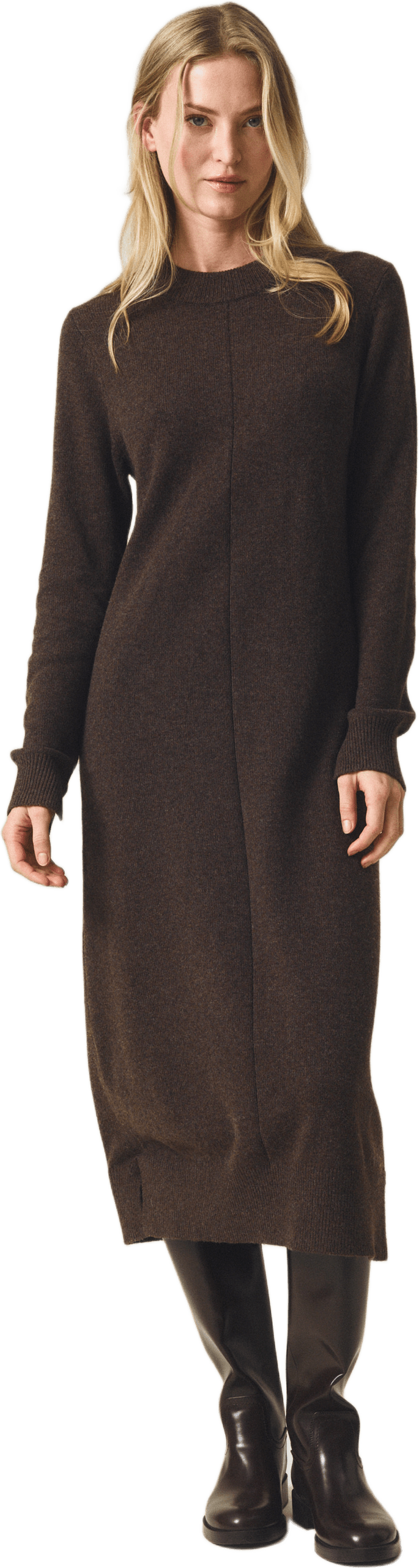 Straight Fit Midi Knitted Dress, från Lexington, i färgen dark brown melange.