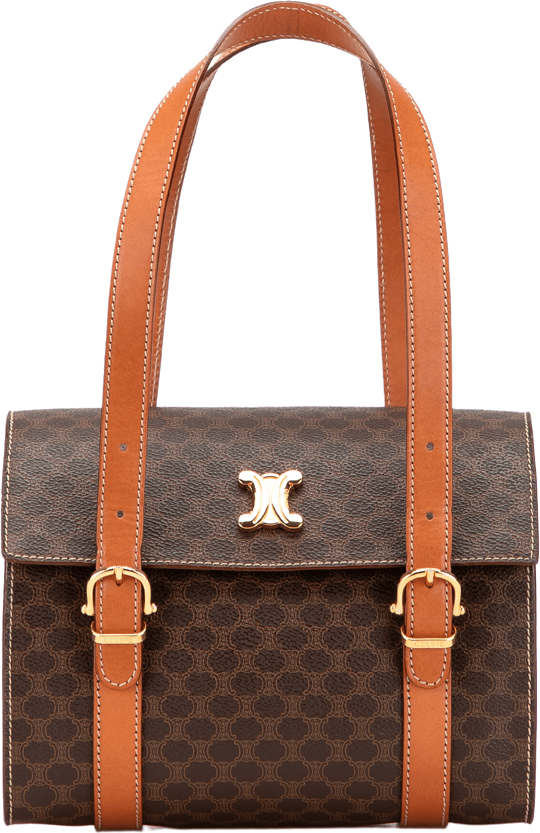 Celine Macadam Coated Canvas Triomphe Blason Handbag, från Luxclusif, i färgen brown.