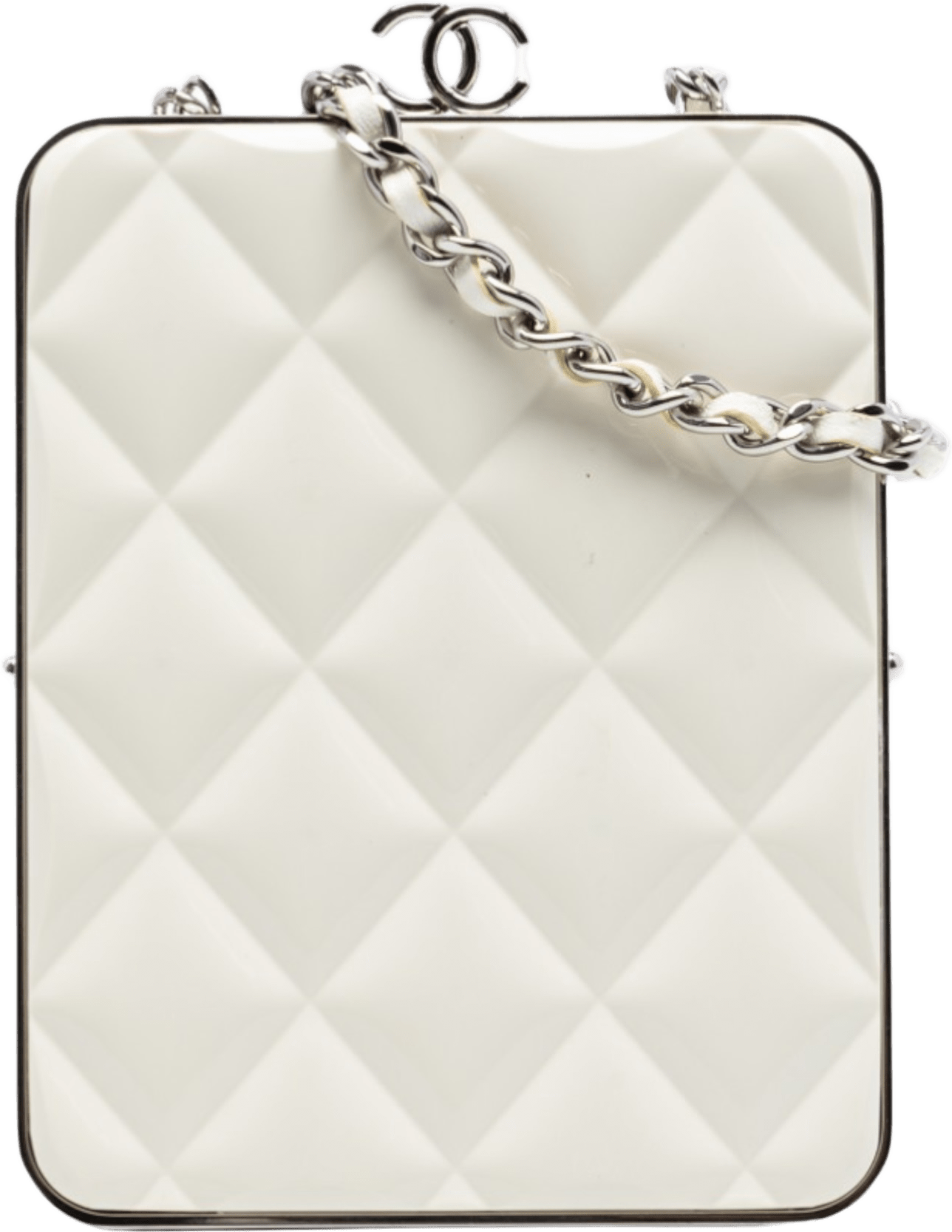 Chanel Lambskin And Acrylic Kiss Clutch With Chain, från Luxclusif, i färgen white.