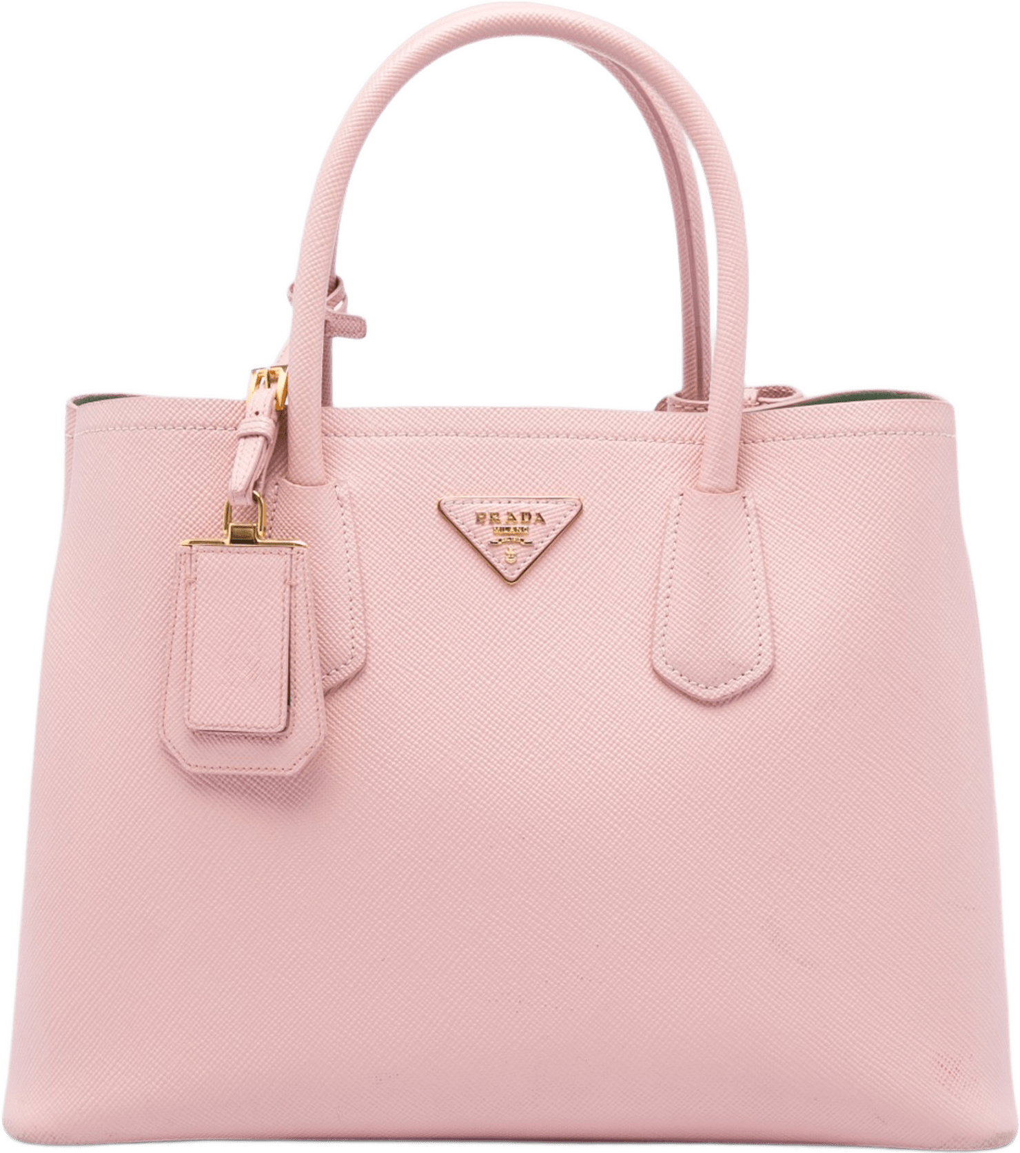 Prada Medium Saffiano Cuir Double Satchel, från Luxclusif, i färgen rosa.