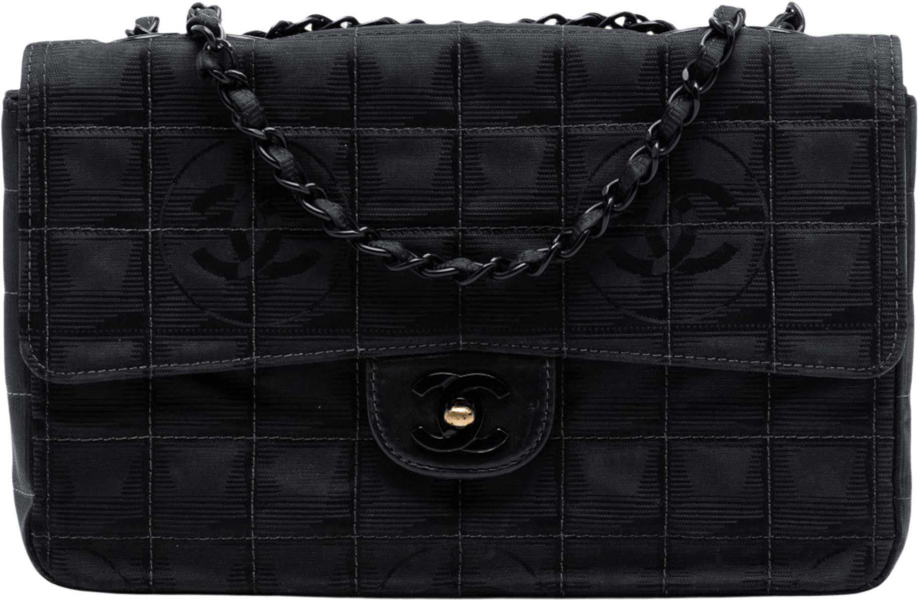 Chanel New Travel Line Medium Nylon Single Flap, från Luxclusif, i färgen black.