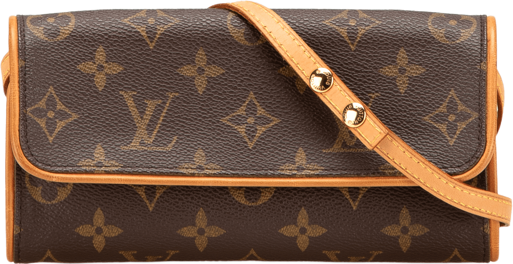 Louis Vuitton Monogram Pochette Twin Pm, från Luxclusif, i färgen brown.