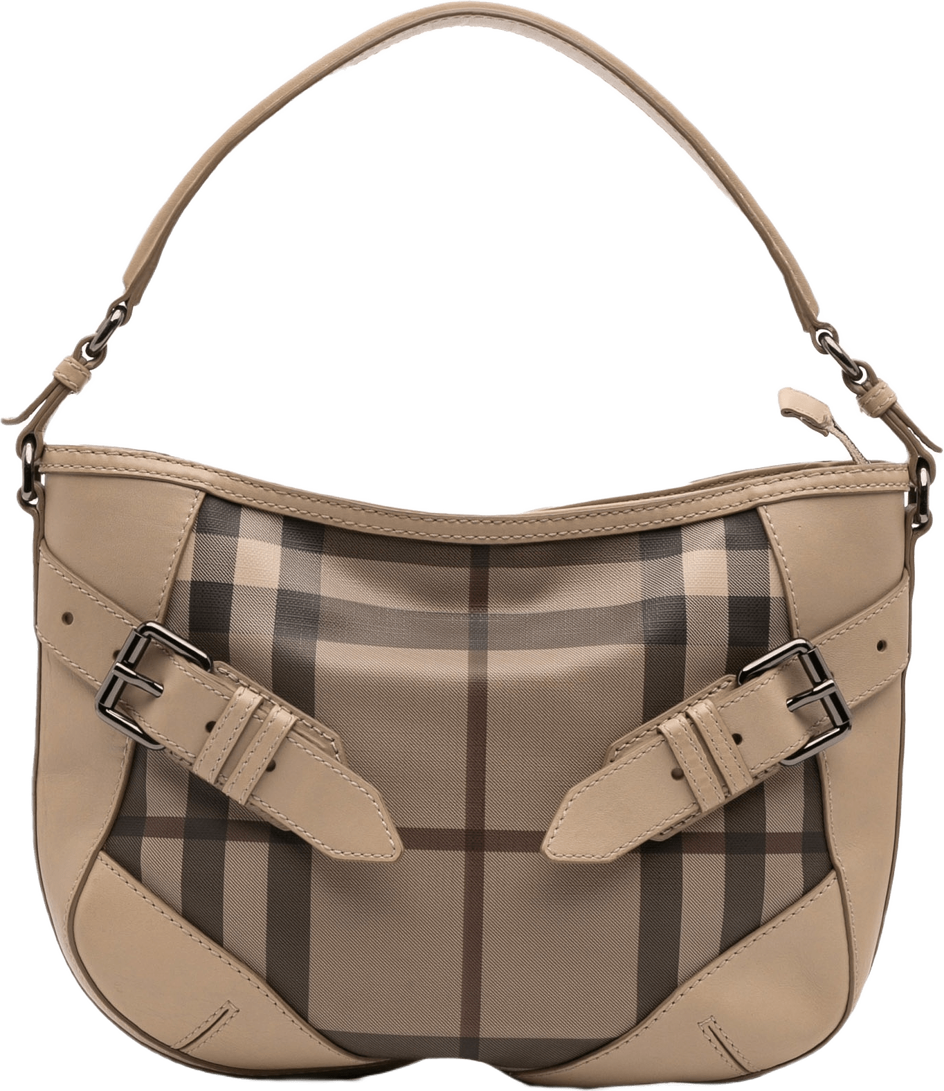 Burberry Smoke Check Coated Canvas And Leather Satchel, från Luxclusif, i färgen light brown.