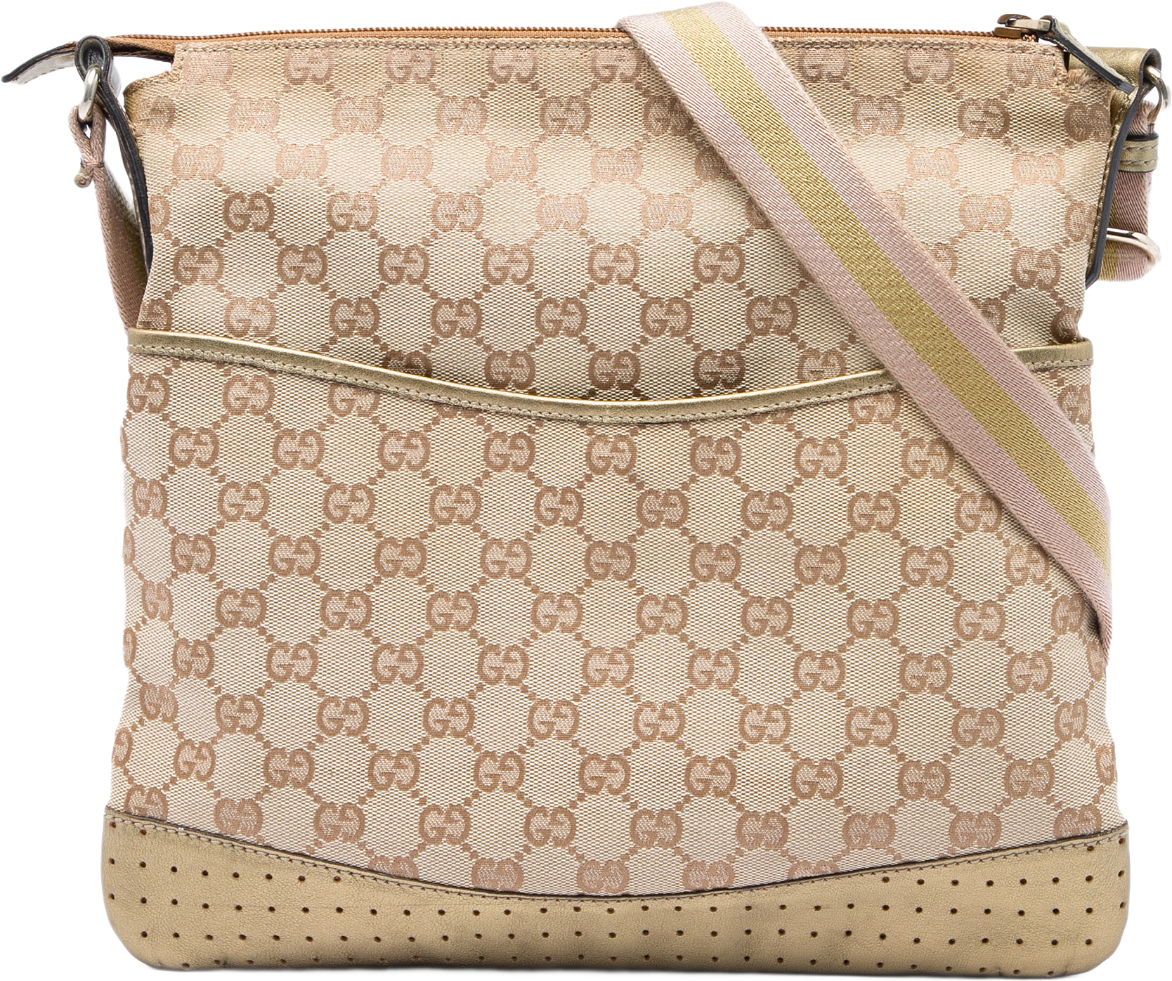 Gucci Gg Canvas Web Crossbody, från Luxclusif, i färgen beige.