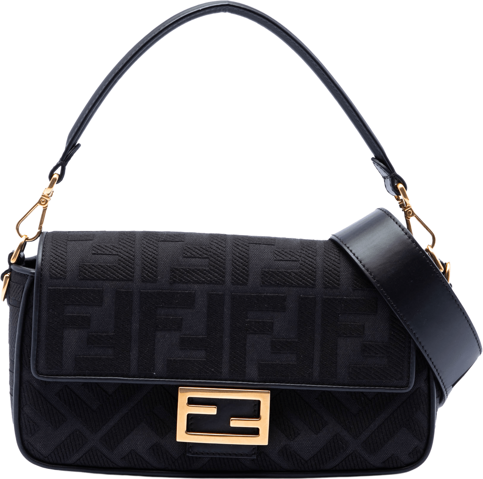 Fendi Zucca Embroidered Canvas Baguette Satchel, från Luxclusif, i färgen black.