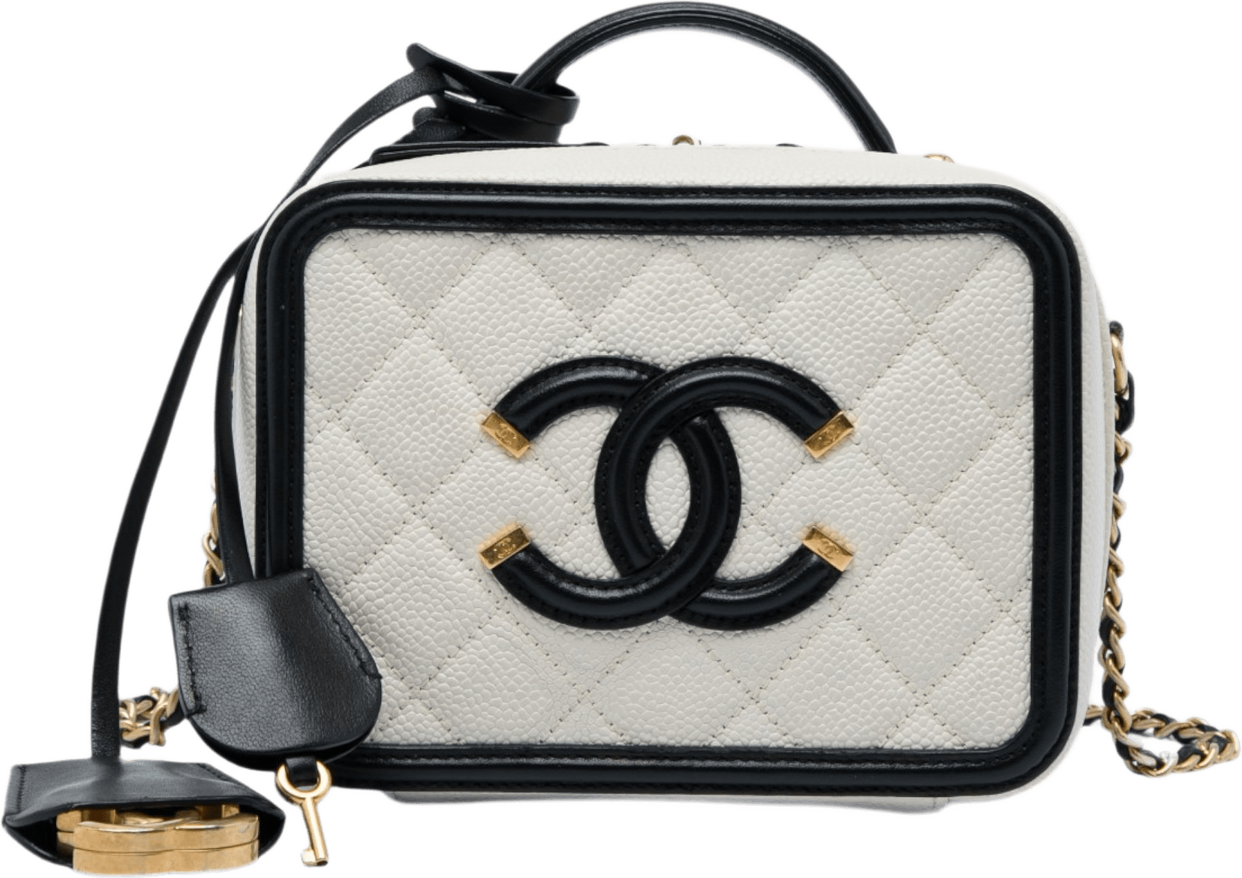 Chanel Small Caviar Cc Filigree Vanity Case, från Luxclusif, i färgen vit.
