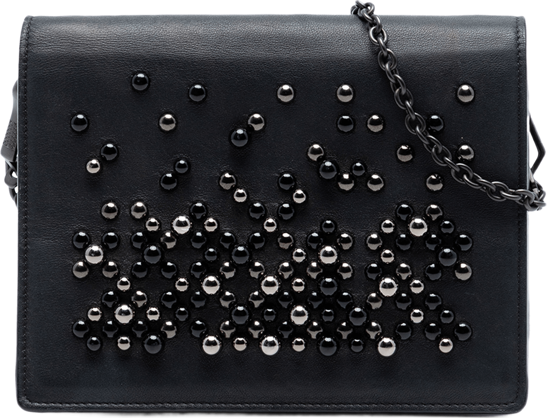 Bottega Veneta Leather Studded Wallet On Chain, från Luxclusif, i färgen black.