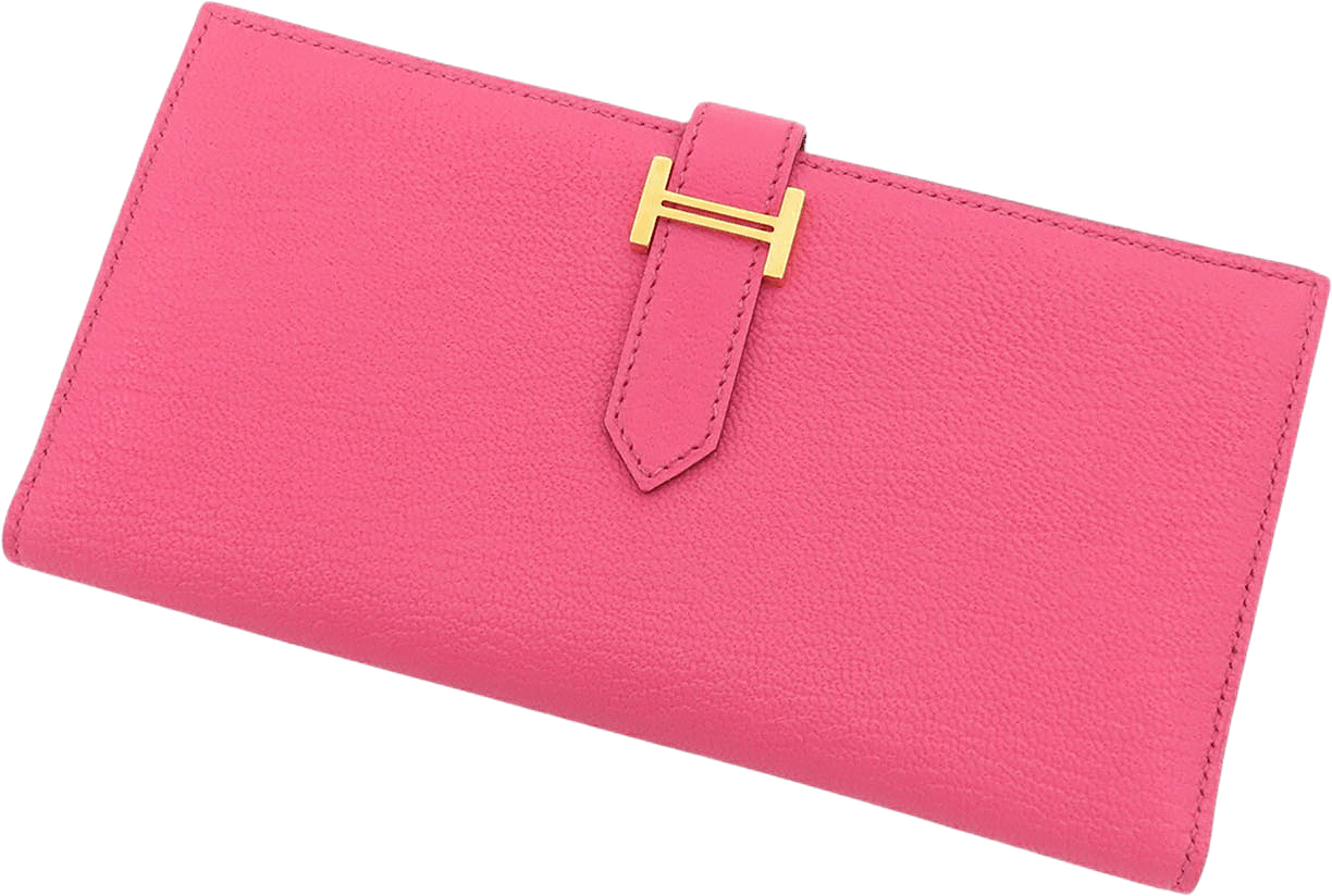 Hermès Chevre Bearn Soufflet Bifold Long Wallet, från Luxclusif, i färgen hot pink.