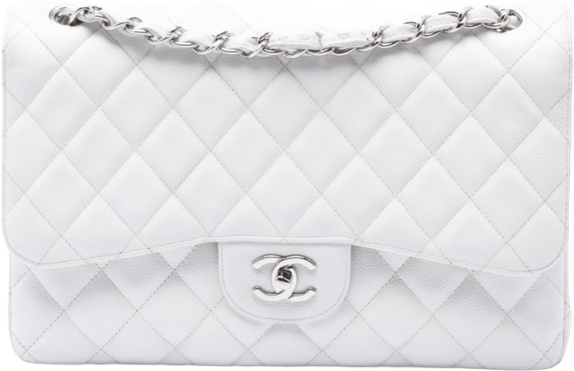 Chanel Jumbo Classic Caviar Double Flap, från Luxclusif, i färgen white.