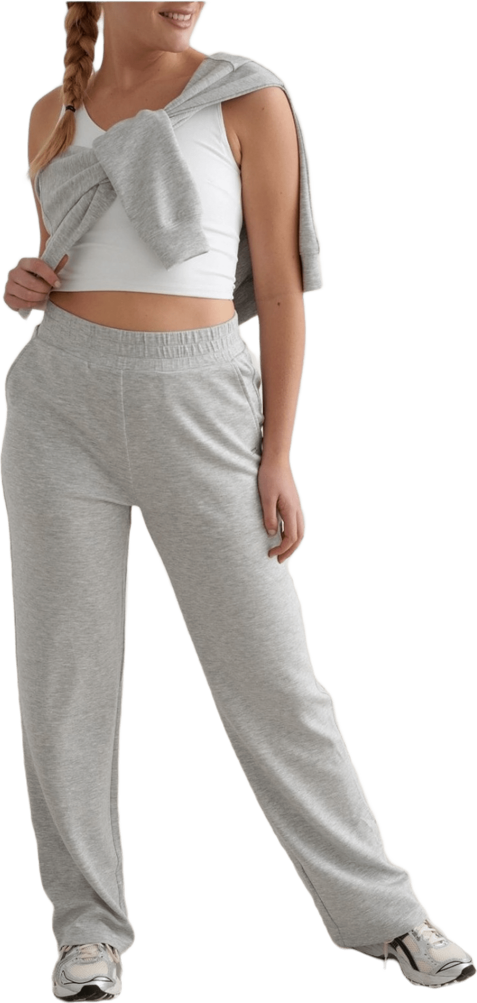 Comfy Modal Wide Pants, från aim'n, i färgen light grey melange.