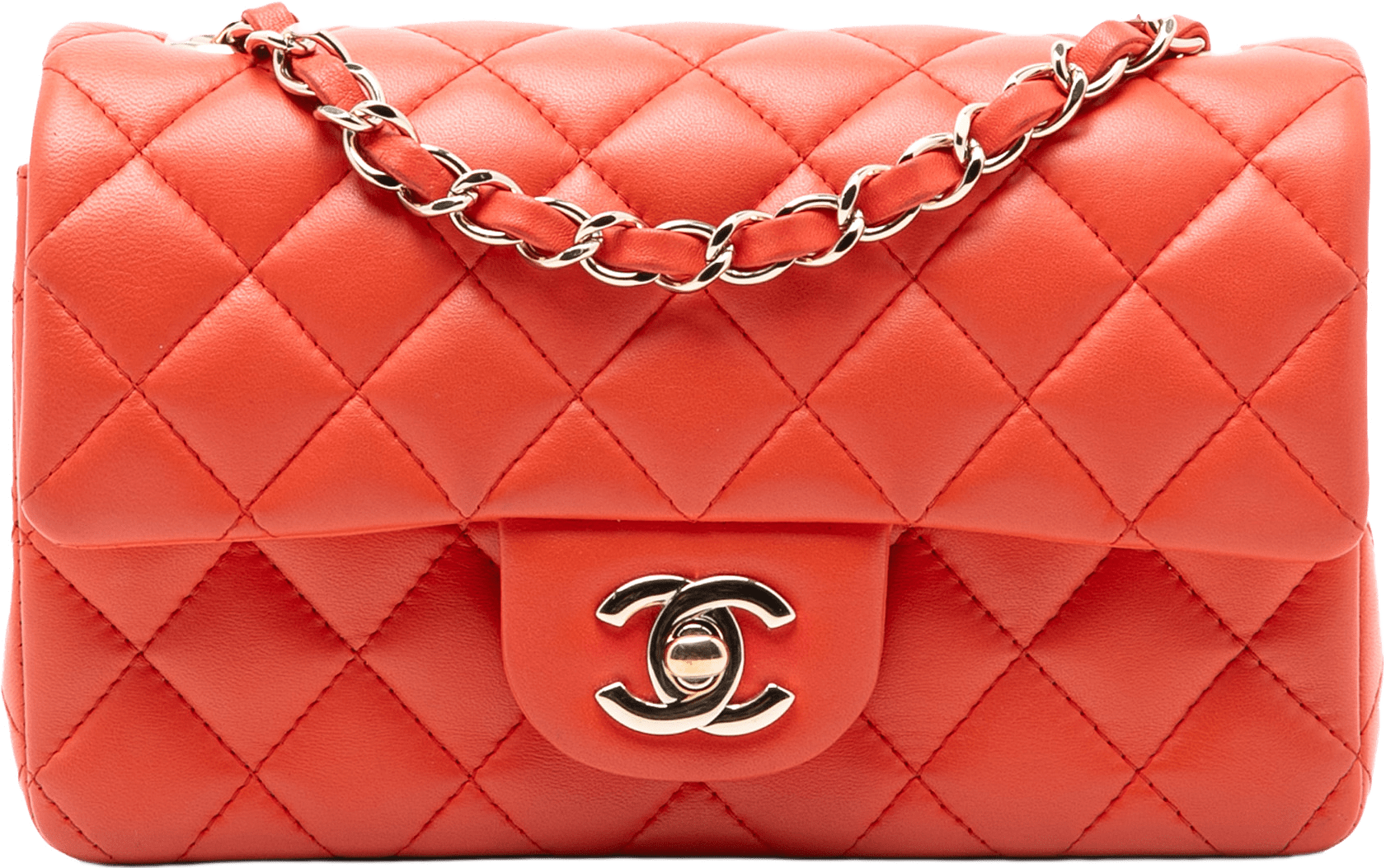 Chanel Mini Rectangular Classic Lambskin Single Flap, från Luxclusif, i färgen dark orange.