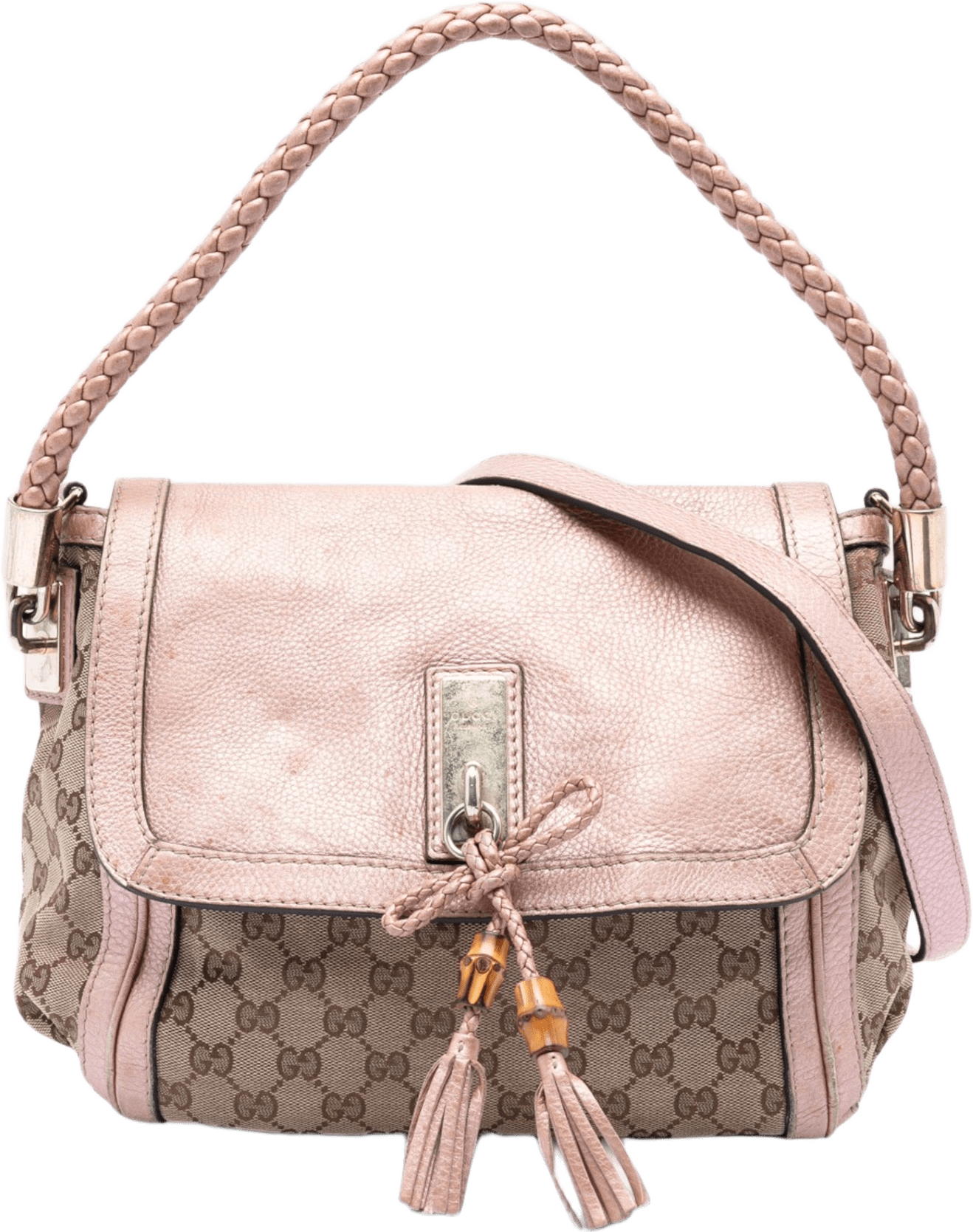 Gucci Gg Canvas Bella Flap Satchel, från Luxclusif, i färgen beige.