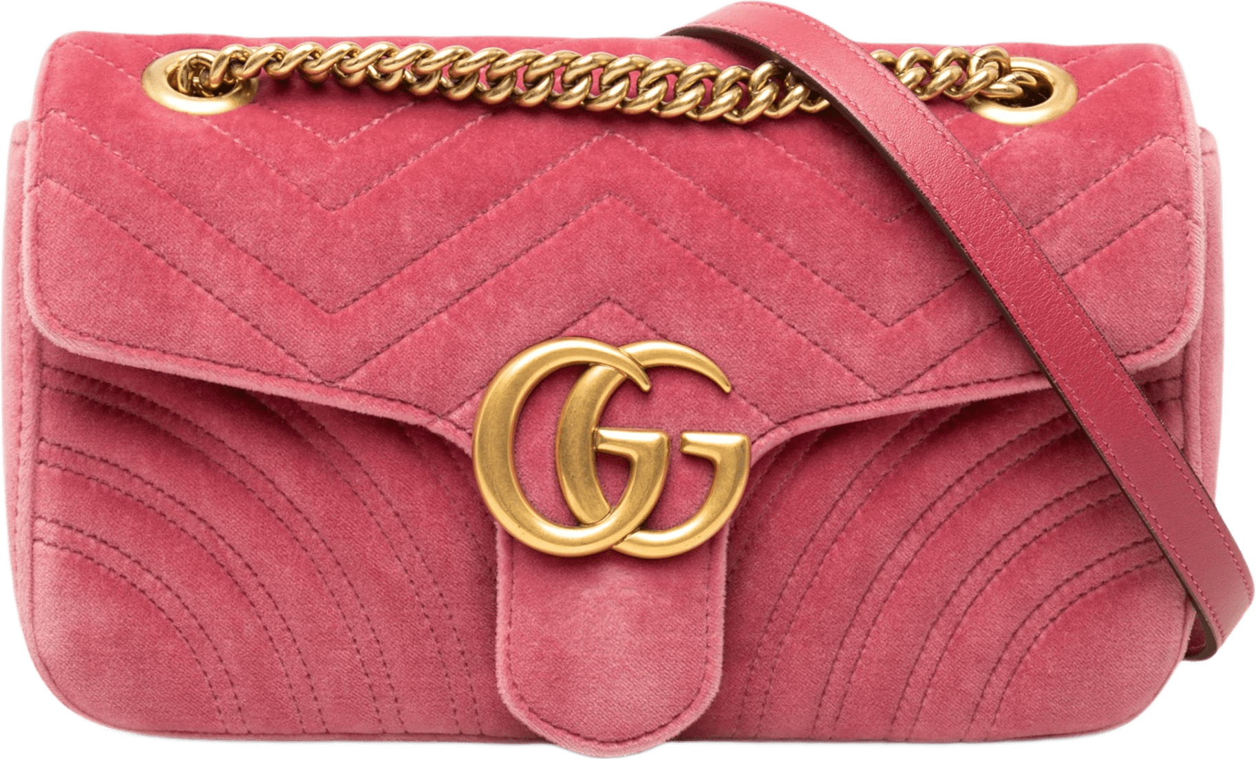 Gucci Medium Gg Marmont Matelasse Velvet Shoulder Bag, från Luxclusif, i färgen rosa.