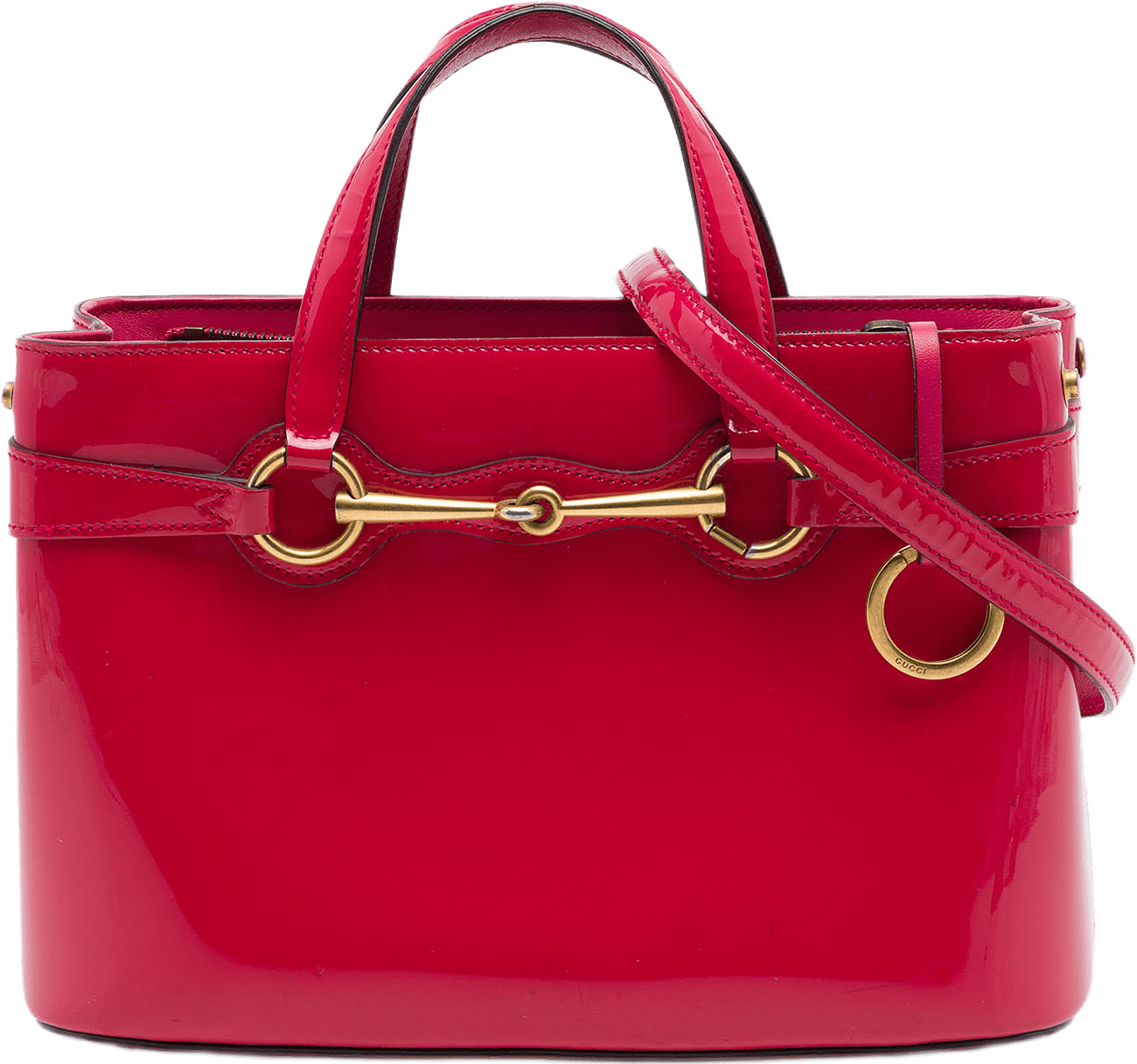 Gucci Patent Bright Bit Satchel, från Luxclusif, i färgen rosa.