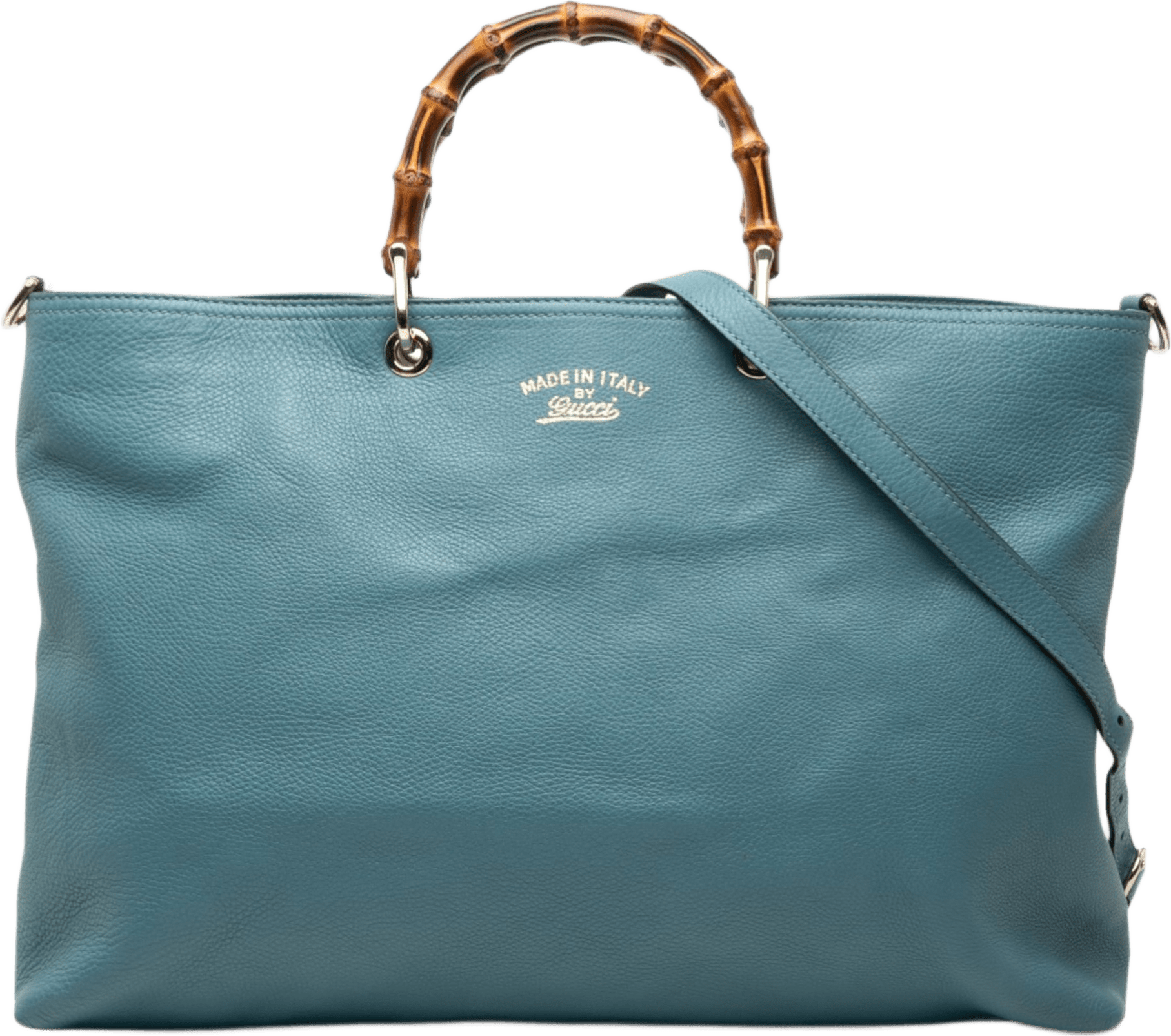 Gucci Large Calfskin Bamboo Shopper Satchel, från Luxclusif, i färgen blå.