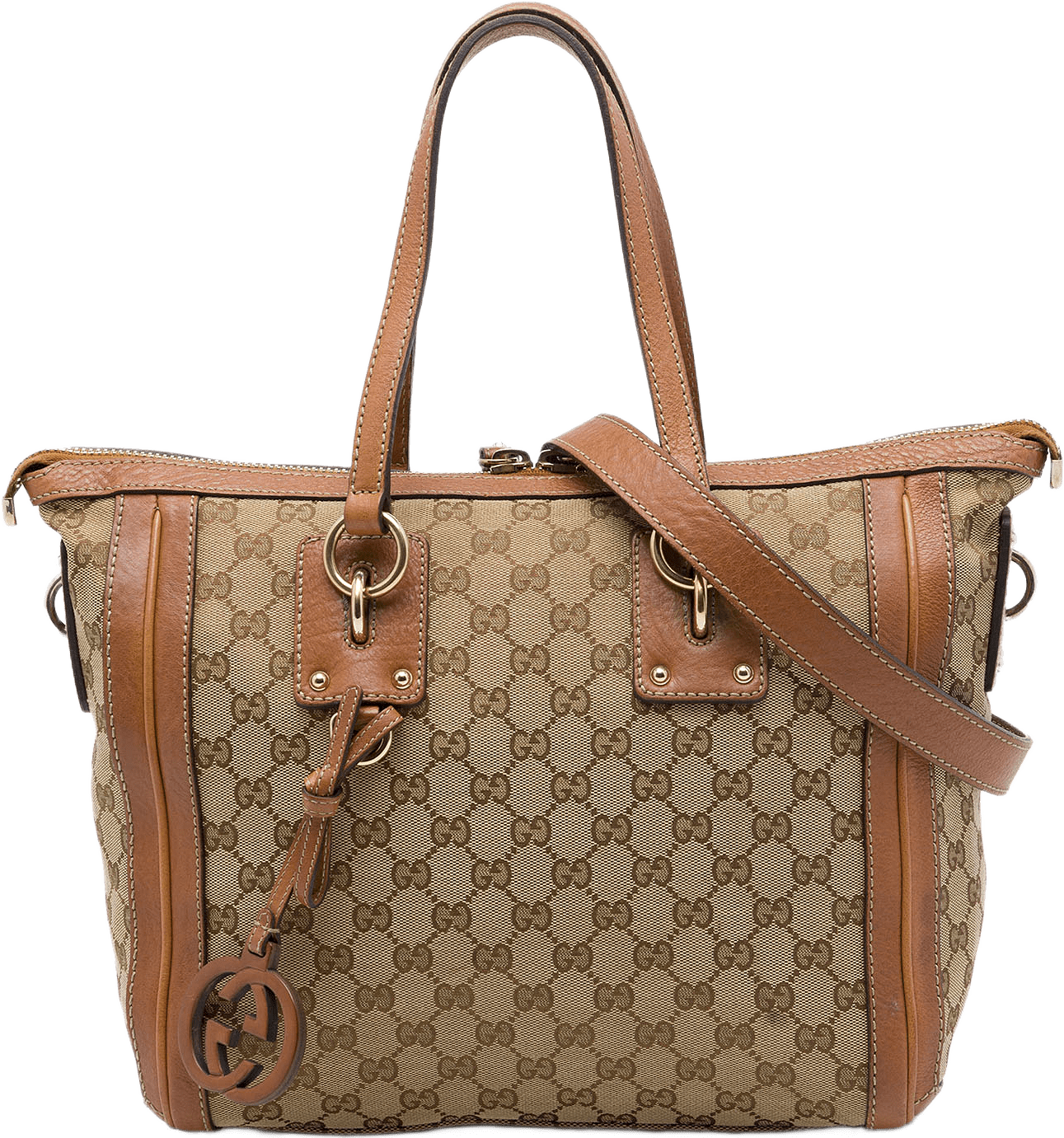 Gucci Medium Gg Canvas Charm Satchel, från Luxclusif, i färgen beige.