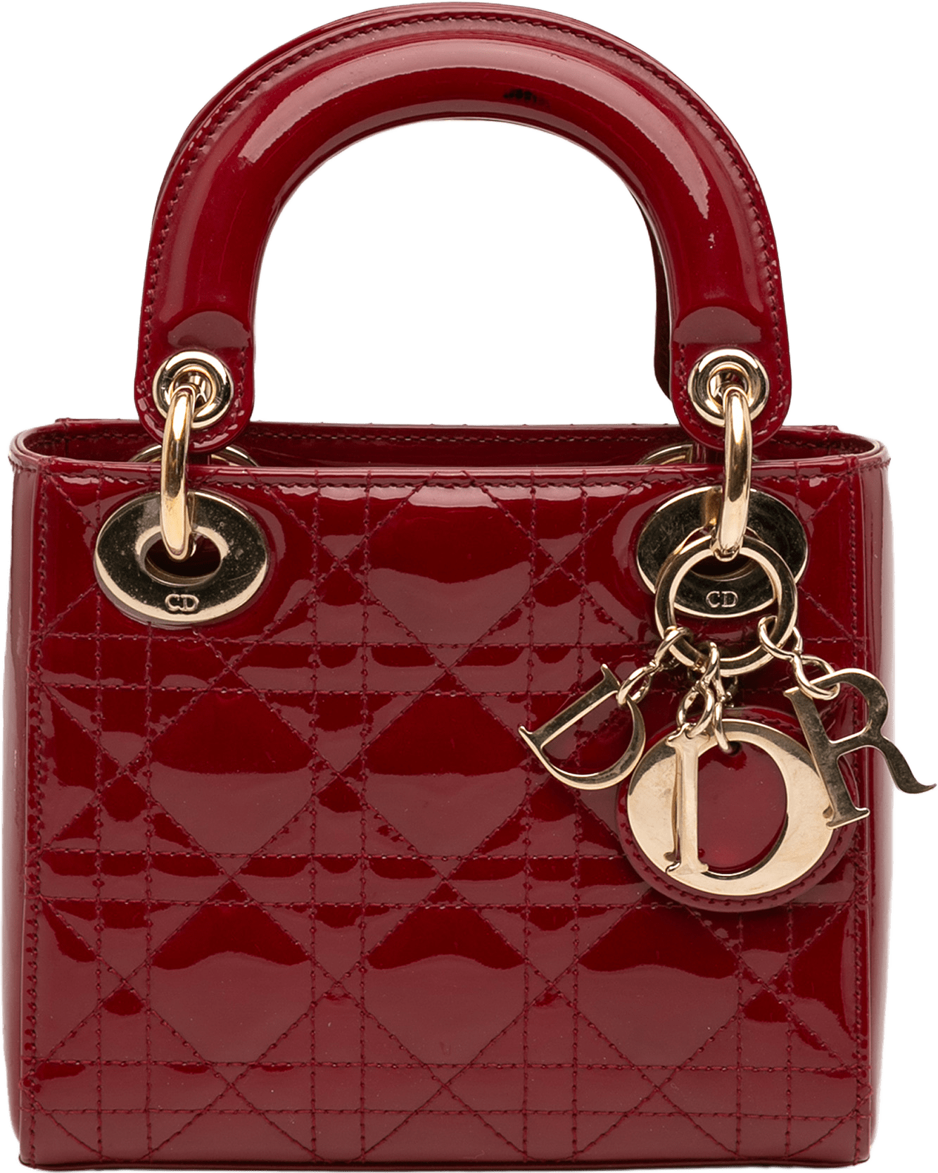 Dior Mini Patent Cannage Lady Dior, från Luxclusif, i färgen dark red.