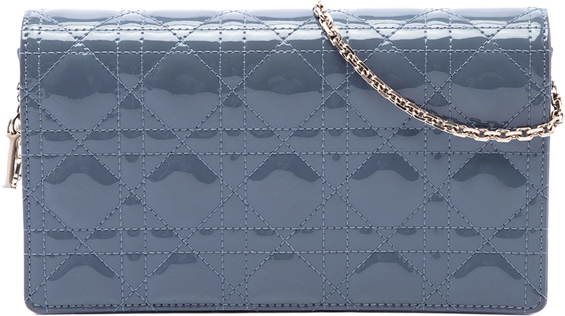 Dior Patent Cannage Lady Dior Wallet On Chain, från Luxclusif, i färgen grå.