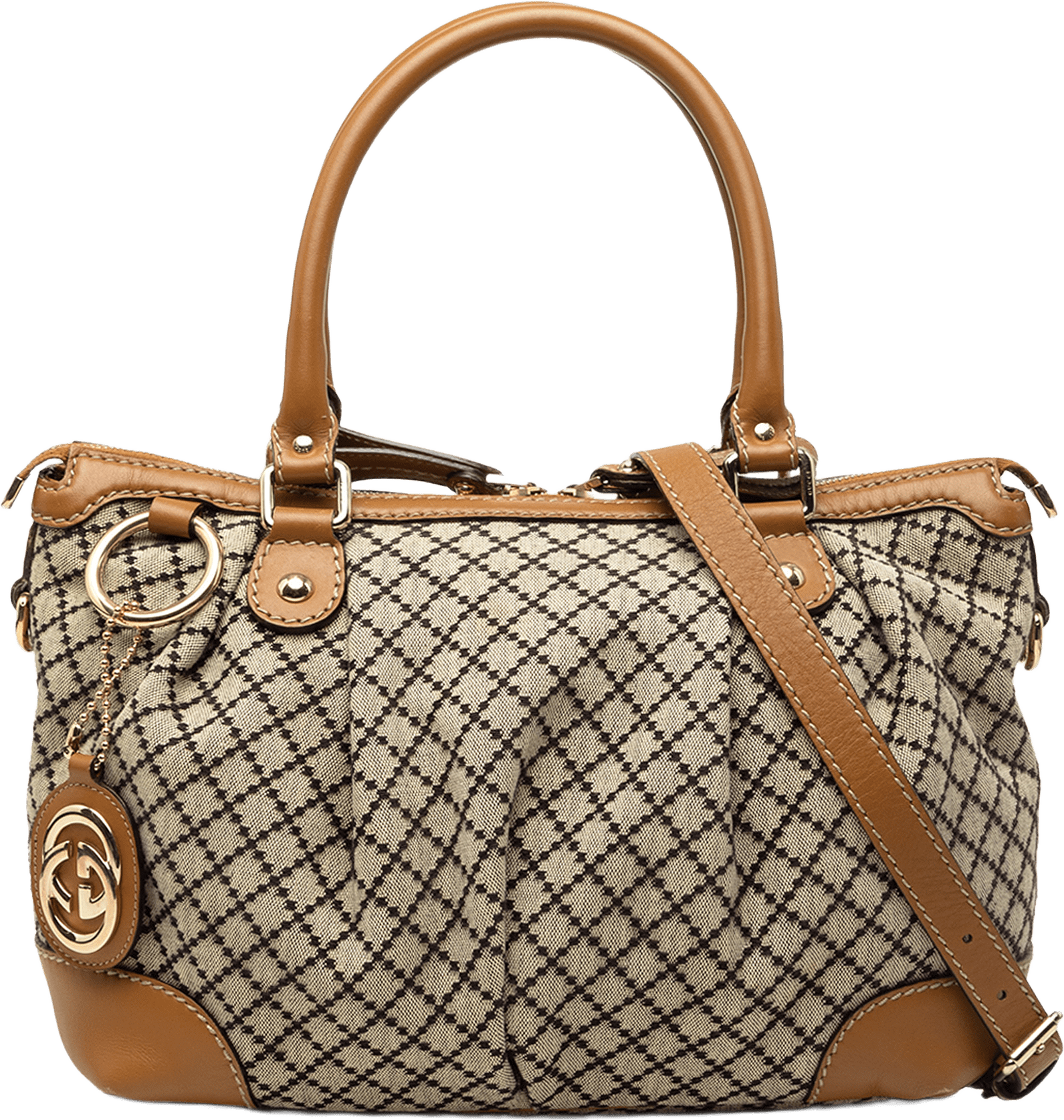 Gucci Diamante Canvas Sukey Satchel, från Luxclusif, i färgen beige.