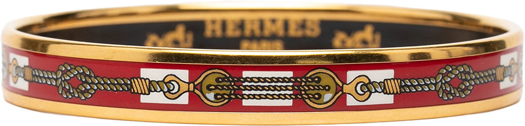 Hermès Narrow Enamel Rope Design Bangle 65, från Luxclusif, i färgen red.