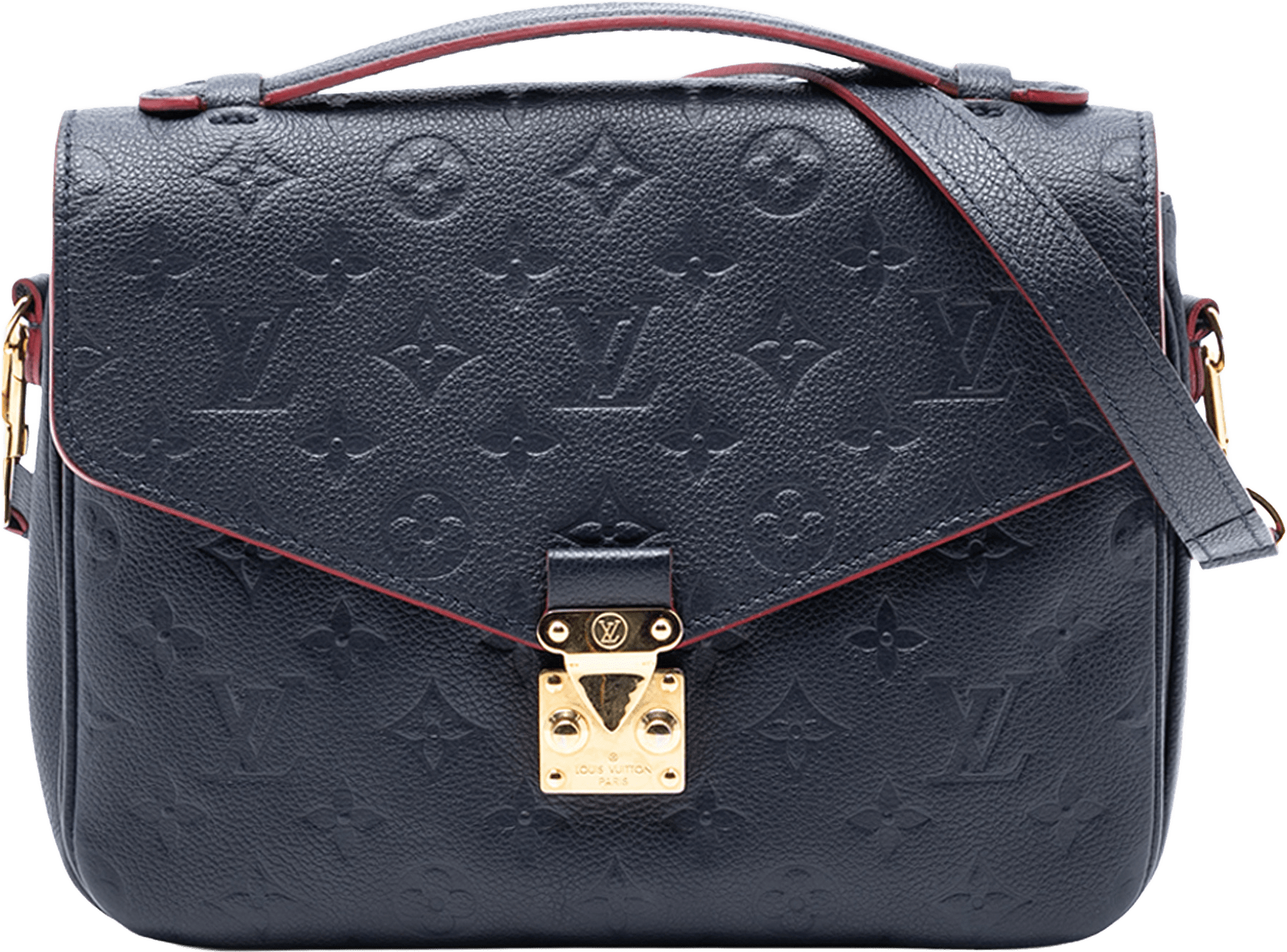 Louis Vuitton Monogram Empreinte Pochette Metis, från Luxclusif, i färgen navy.