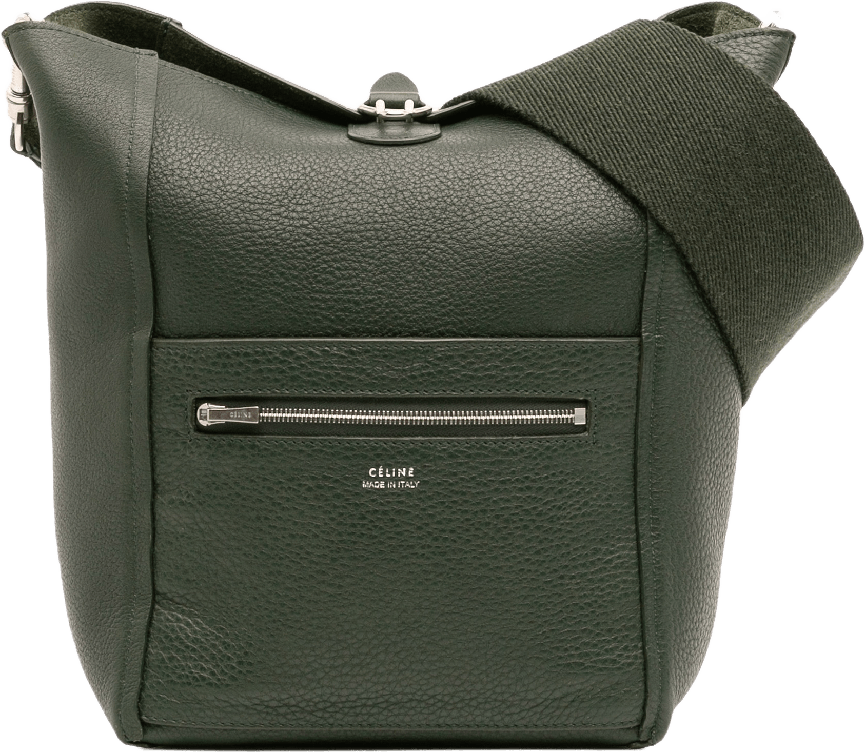 Celine Small Leather Seau Sangle Bucket Bag, från Luxclusif, i färgen dark green.