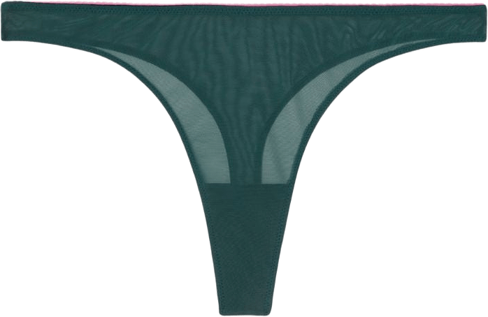 Mesh Thong, från Understatement, i färgen pine green/candy pink.