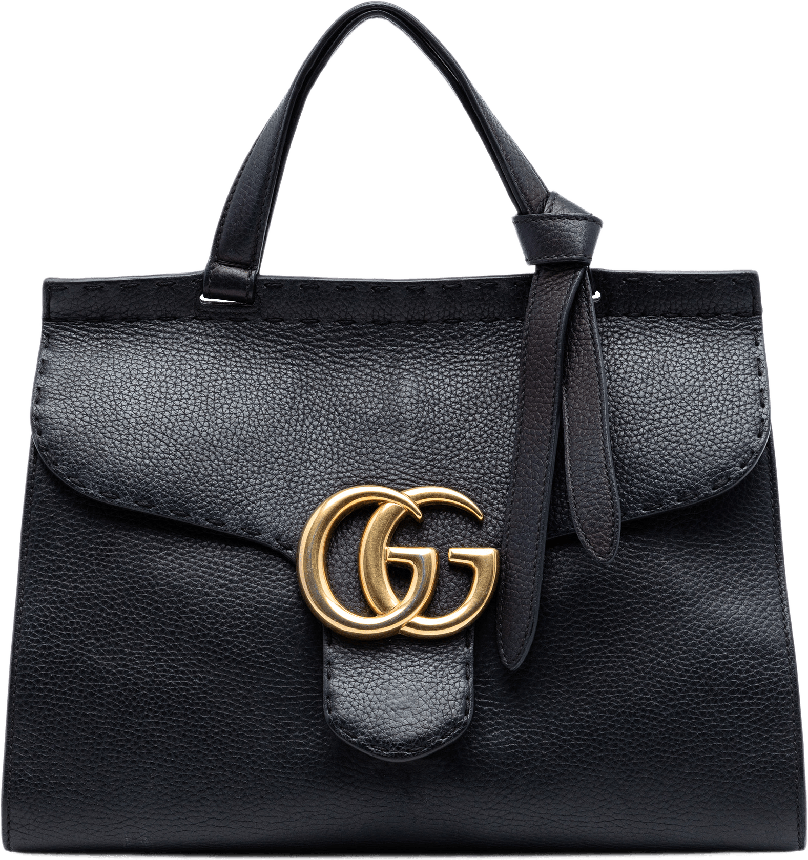 Gucci Small Gg Marmont Grained Calfskin Top Handle Satchel, från Luxclusif, i färgen black.