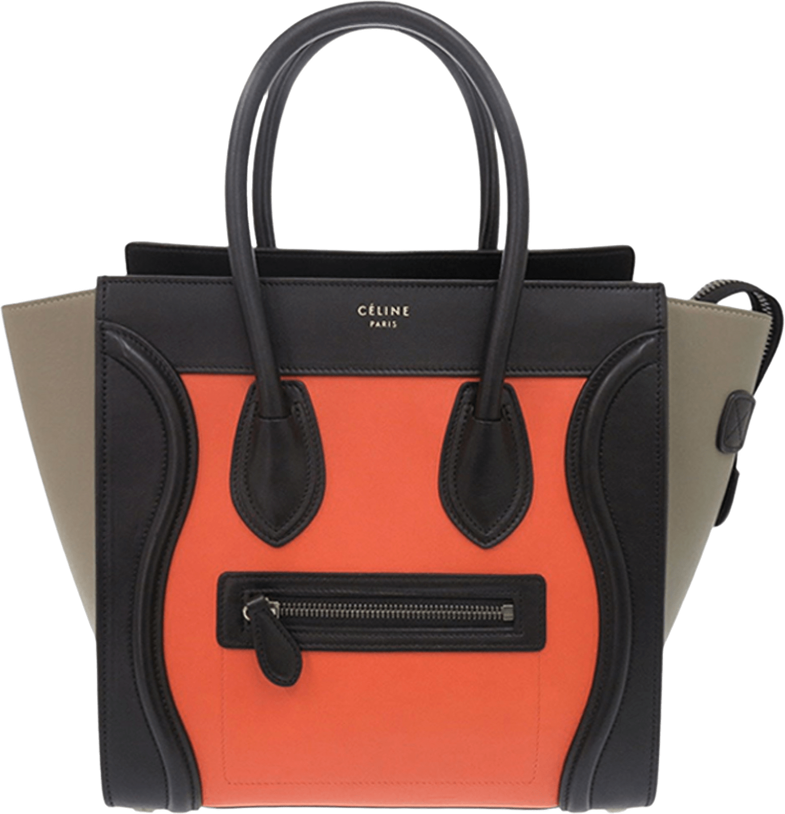 Celine Micro Tricolor Leather Luggage Tote, från Luxclusif, i färgen orange.