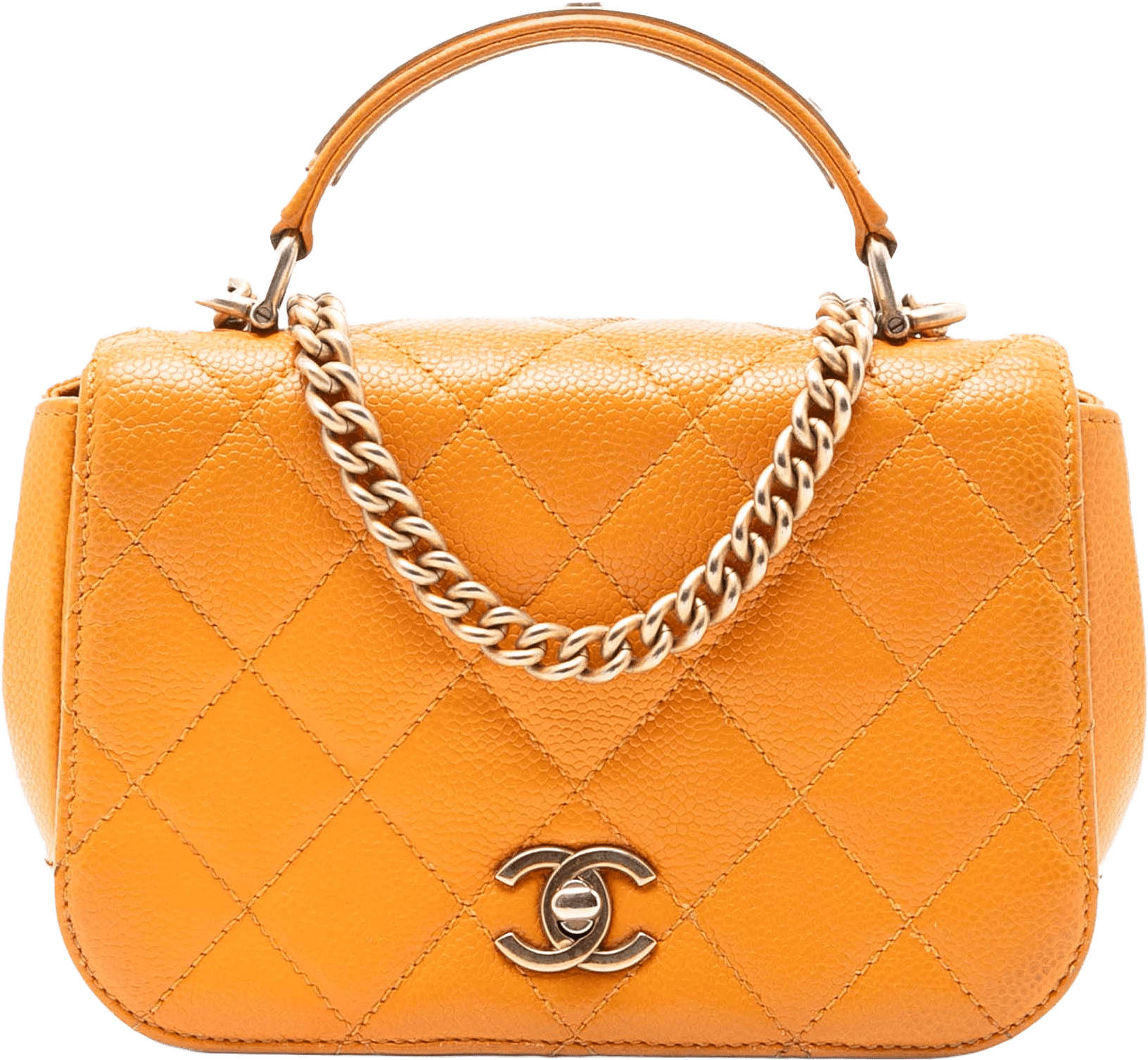 Chanel Mini Quilted Caviar Carry Around Flap, från Luxclusif, i färgen orange.