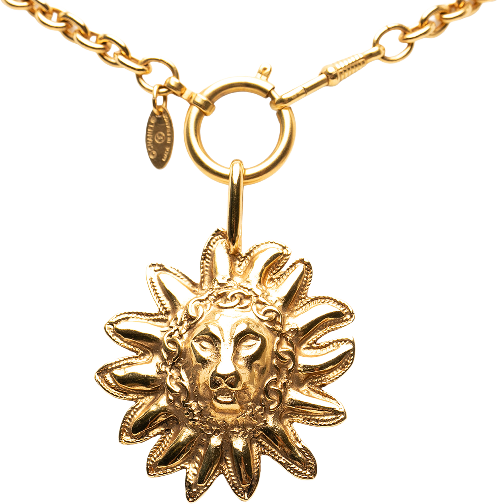 Chanel Cc Gold Plated Leo Lion Sun Medallion Pendant Necklace, från Luxclusif, i färgen gold.
