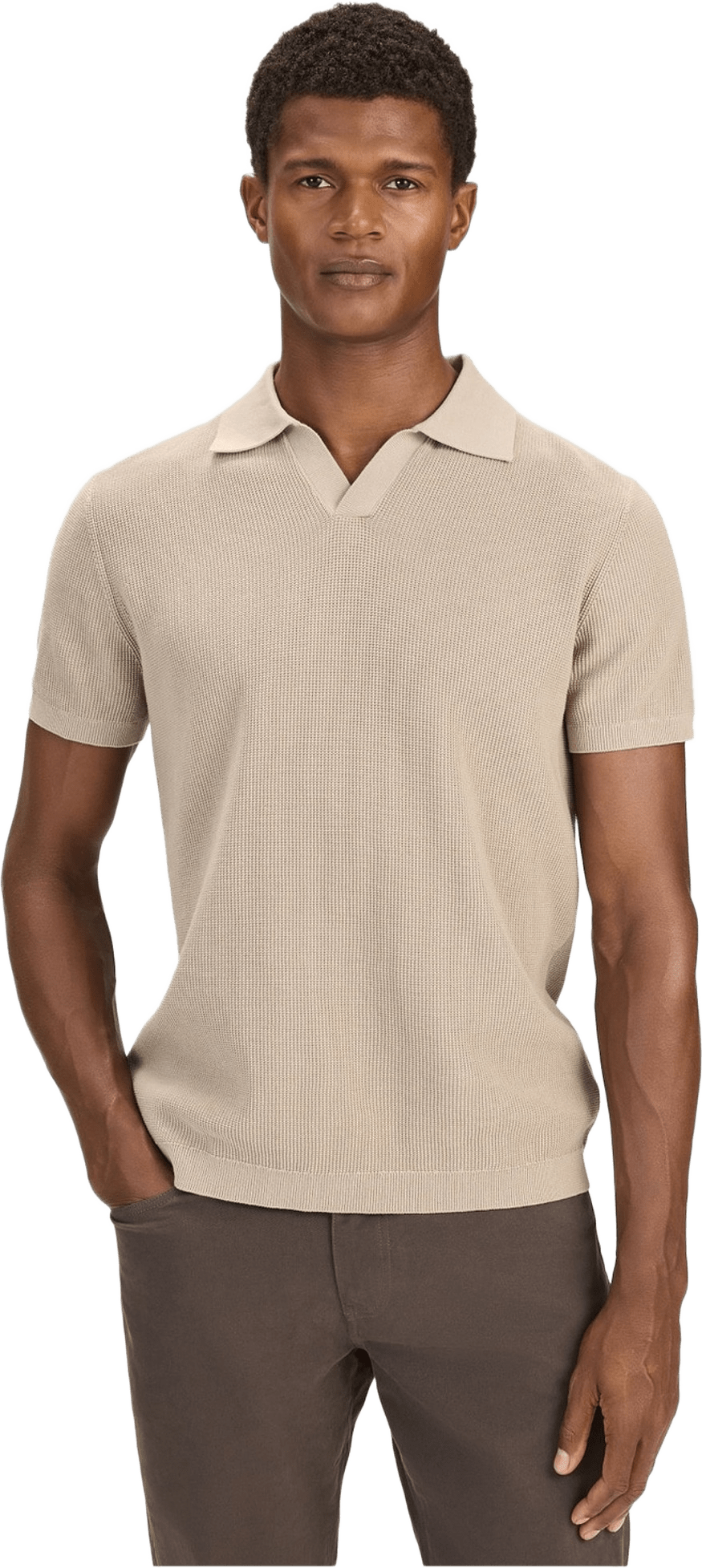 Cotton Texture Knitted Ss Polo Sweater (pascal), från John Henric, i färgen beige.