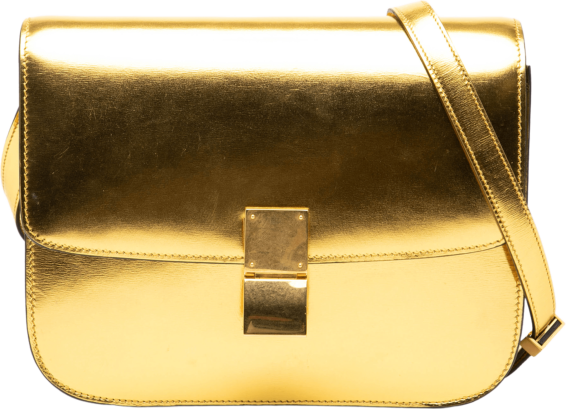 Celine Medium Calfskin Classic Box, från Luxclusif, i färgen gold.