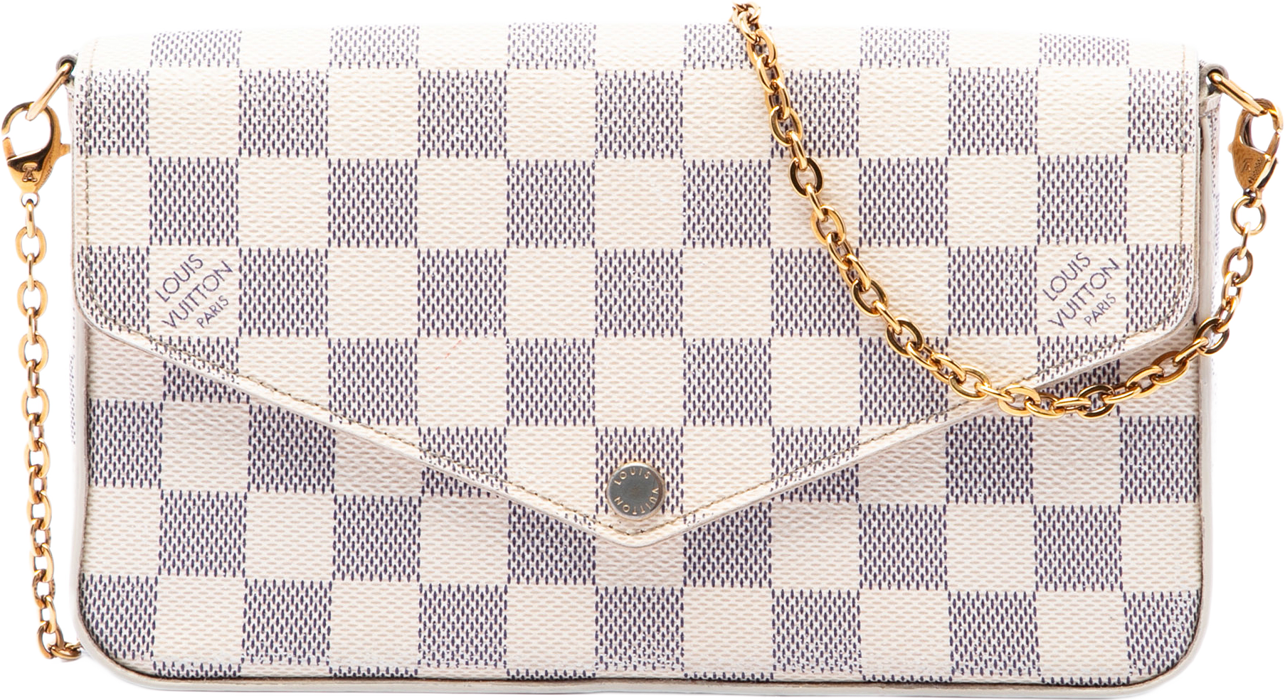 Louis Vuitton Damier Azur Pochette Felicie, från Luxclusif, i färgen vit.