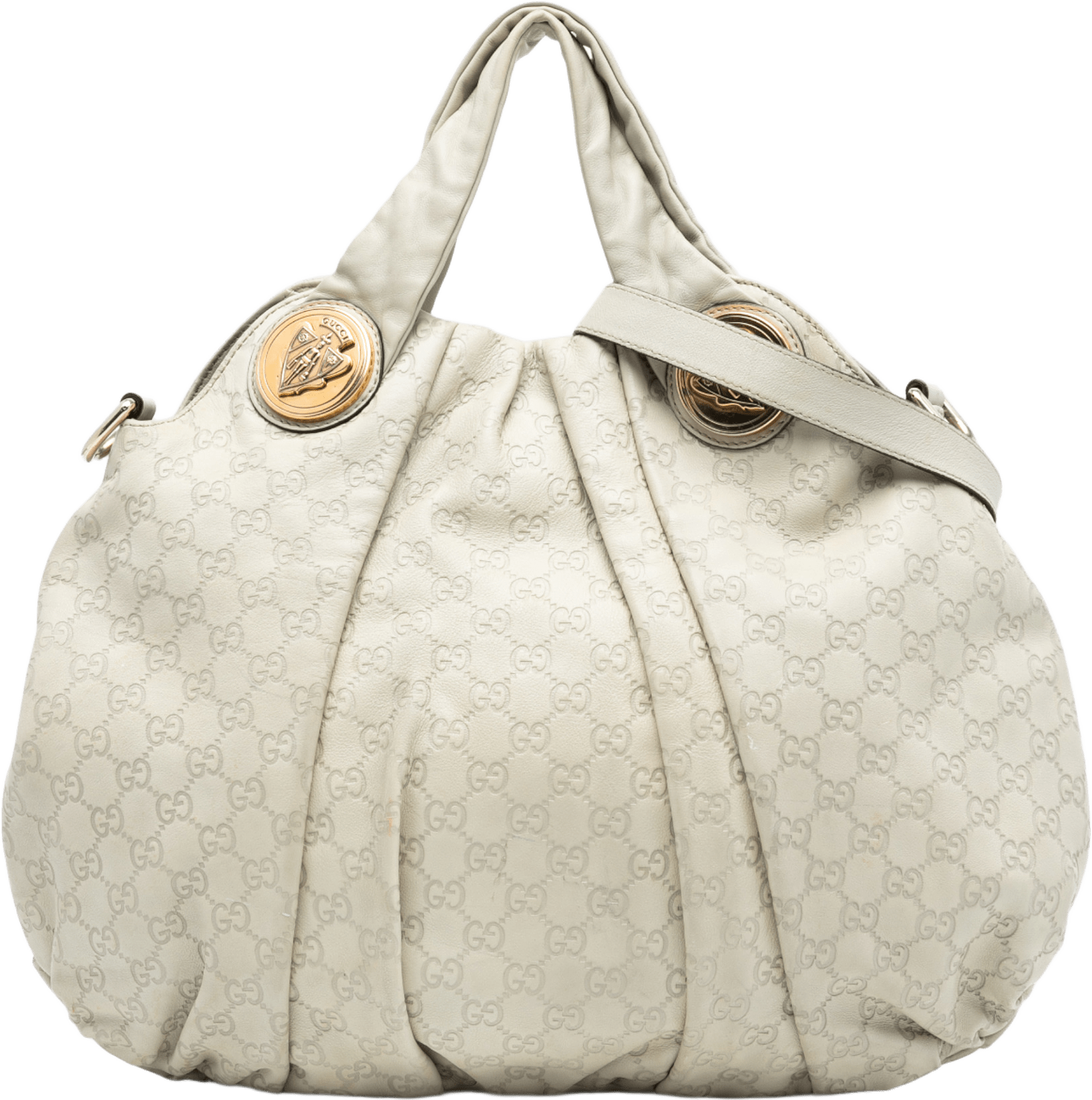 Gucci Large Guccissima Hysteria Satchel, från Luxclusif, i färgen white.