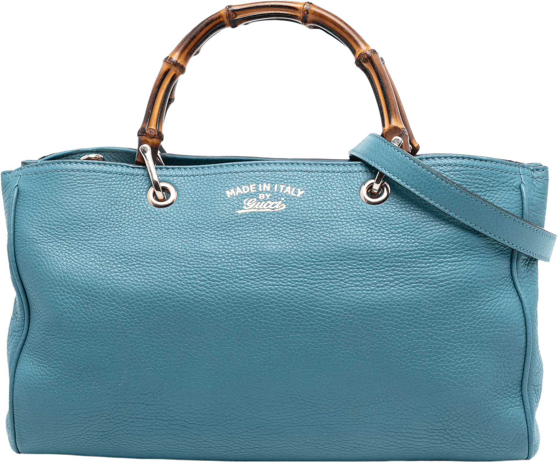 Gucci Medium Calfskin Bamboo Shopper Satchel, från Luxclusif, i färgen light blue.