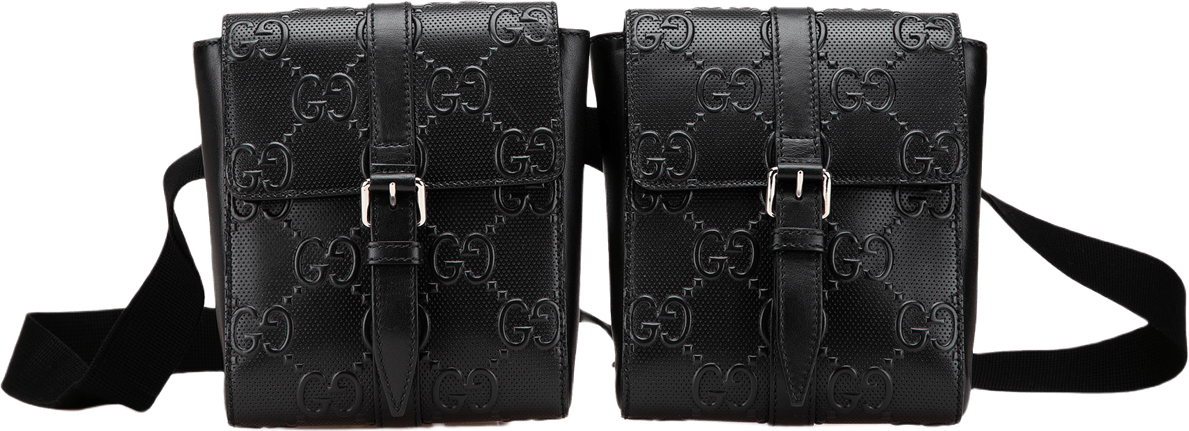 Gucci Gg Embossed Perforated Double Belt Bag, från Luxclusif, i färgen black.