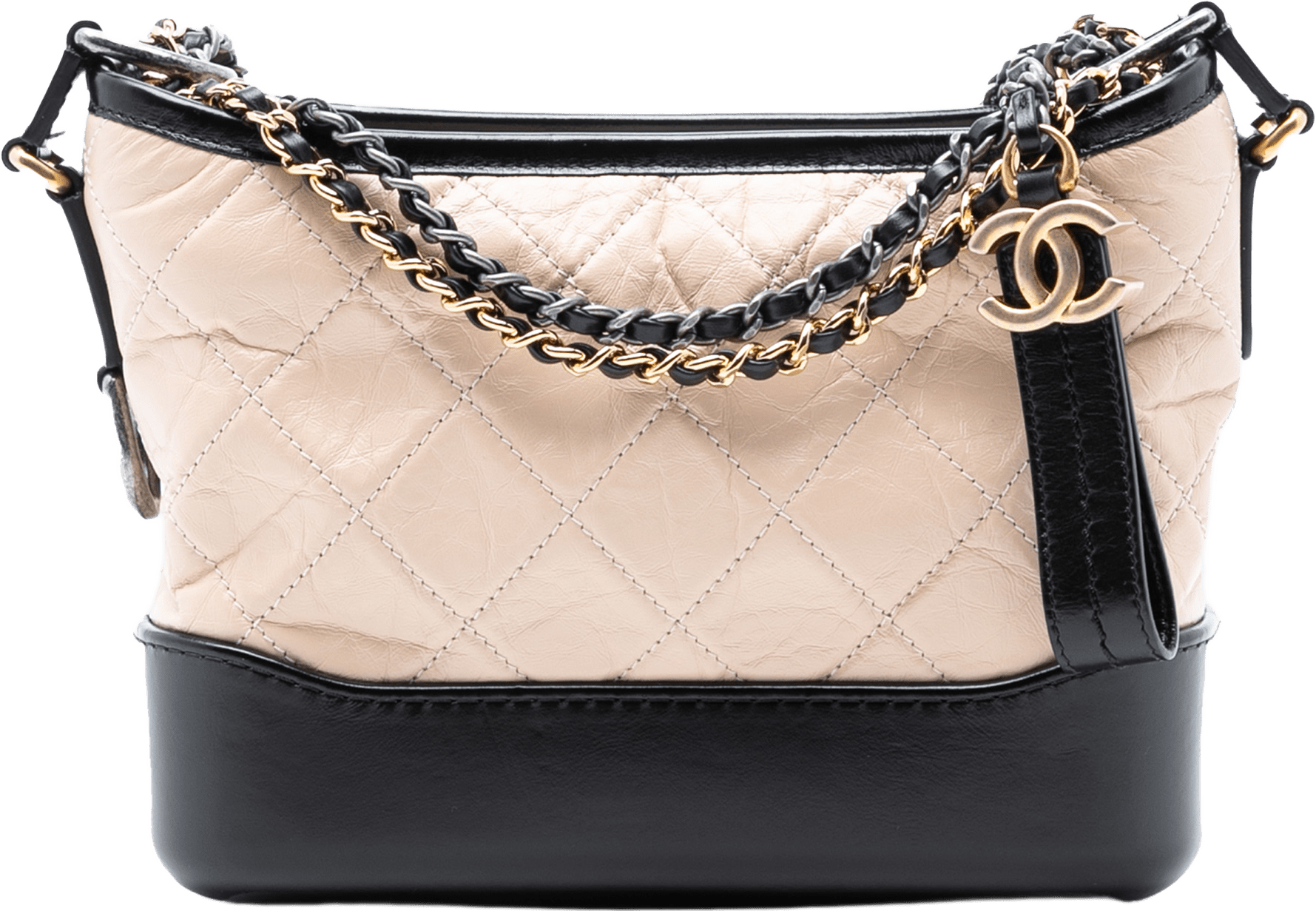 Chanel Small Bicolor Aged Calfskin Gabrielle Crossbody, från Luxclusif, i färgen beige.